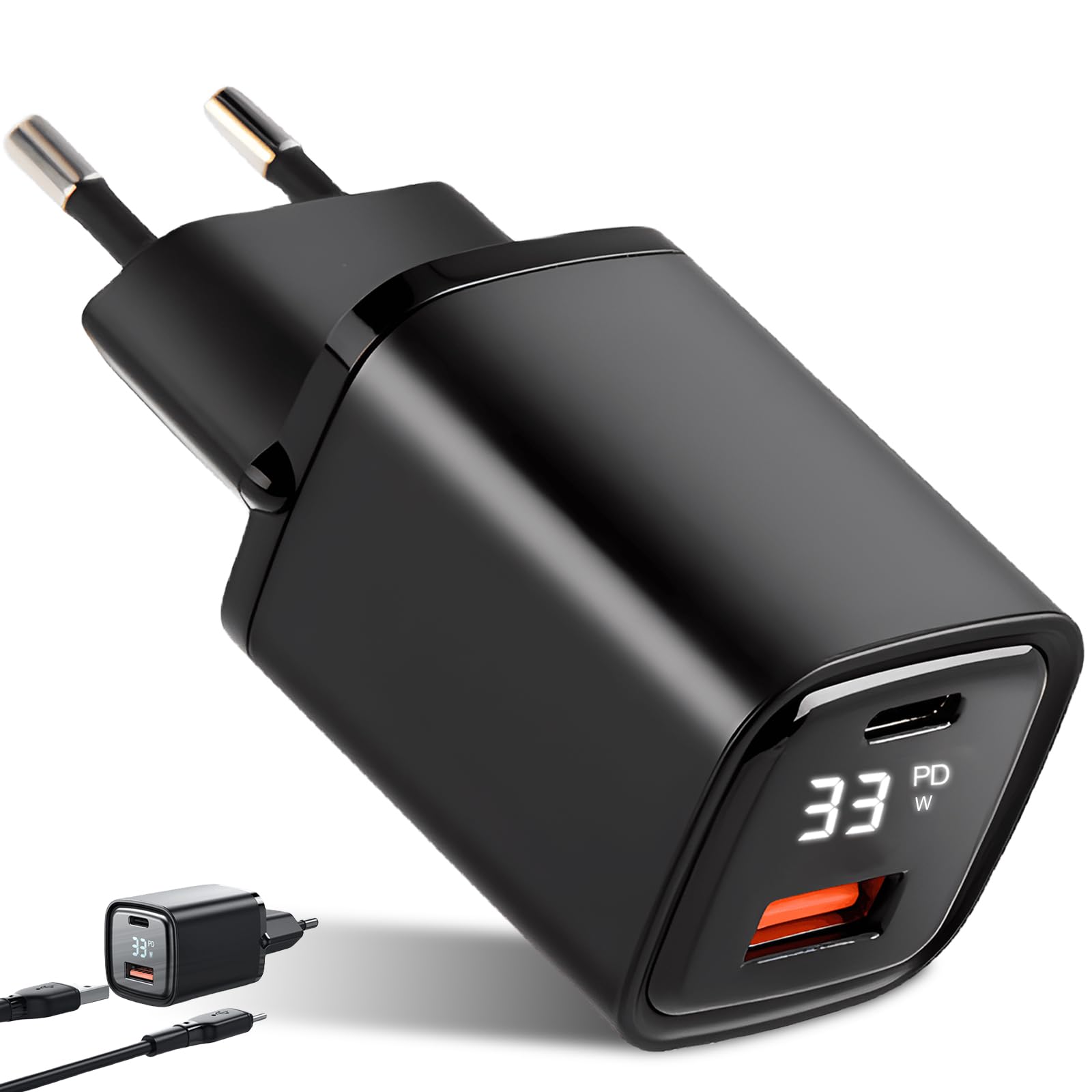 Caricabatterie Da Auto Con Doppia Porta USB E Type-C, Accendisigari Universale Con LED Blu