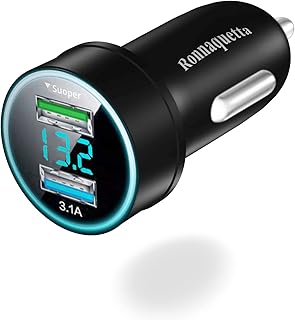 Car Charger Car Voltage Display, Phone Car Charger Wide Voltage Input 2 Ports, USB Car Charger Fast Charge Cigarette Lighter USB Charger Car Charger Adapter Compatible with Most Cars Phones and Pad