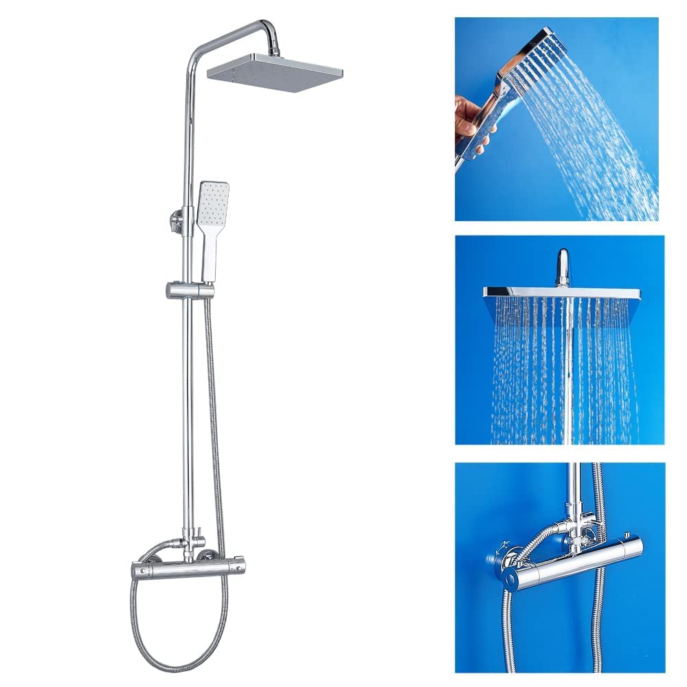 Plumbsys Zwarte Thermostaat Douche Mixer Set Vierkante Regendouche