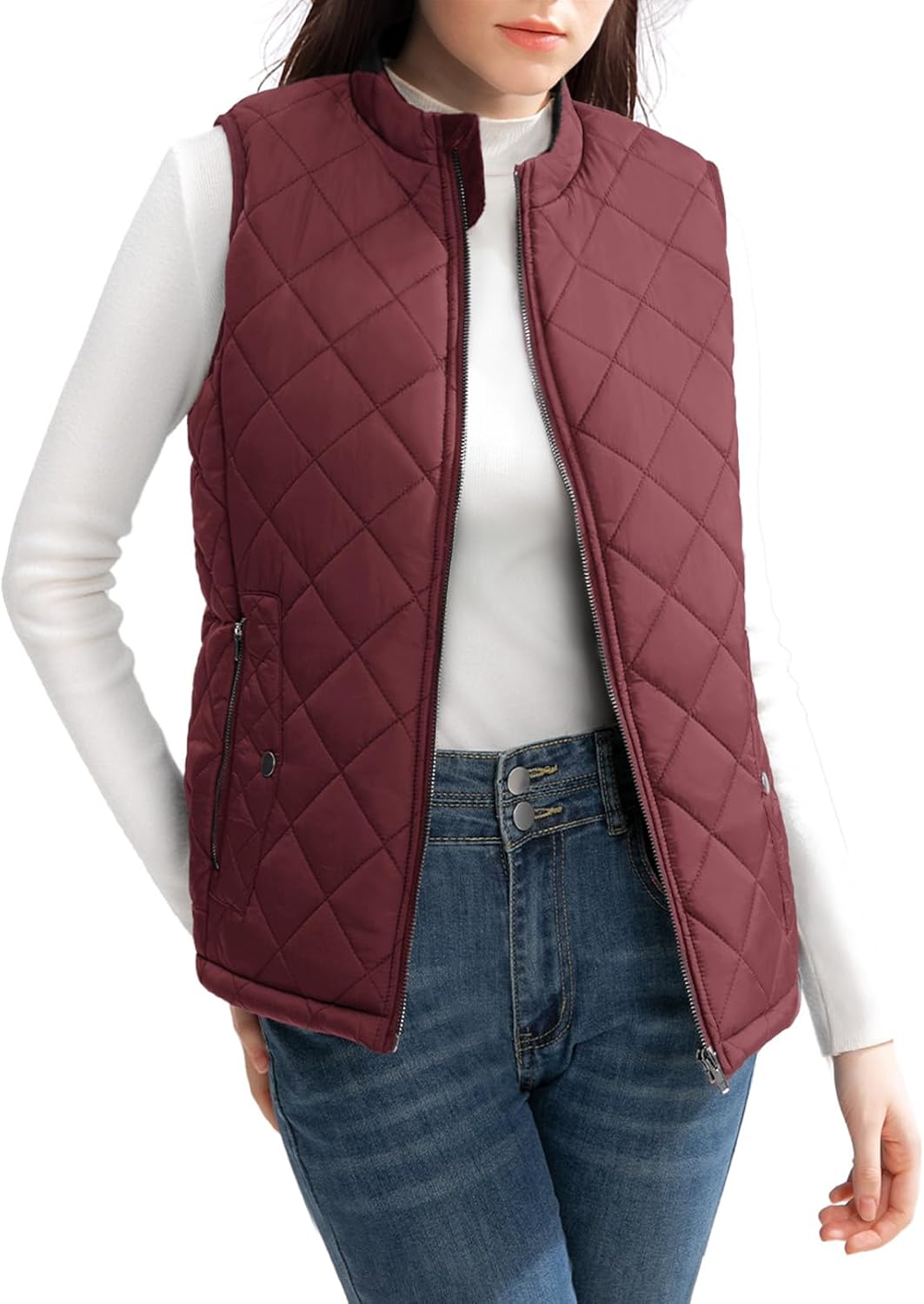 Women's Vest, Quilted Puffer Water-Resistant Zip With Pockets