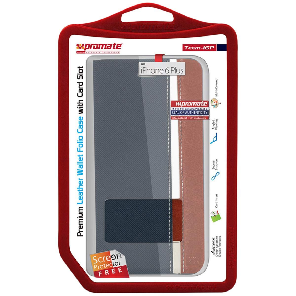 puromeito iPhone 6 Plus/6S Plus () Premium Leather Wallet Folio Case with Card Slots with Protective Film Teem – i6p Blue