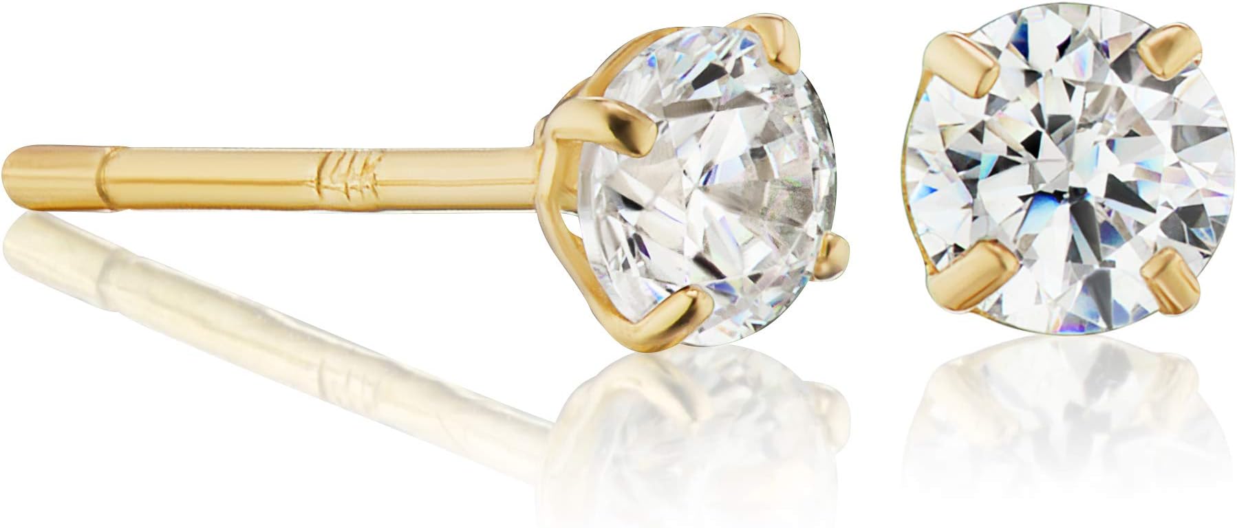 Art and Molly14k Gold Made with SWAROVSKI Zirconia Genuine Real 14 Karat Gold Solitaire Round Stud Earrings