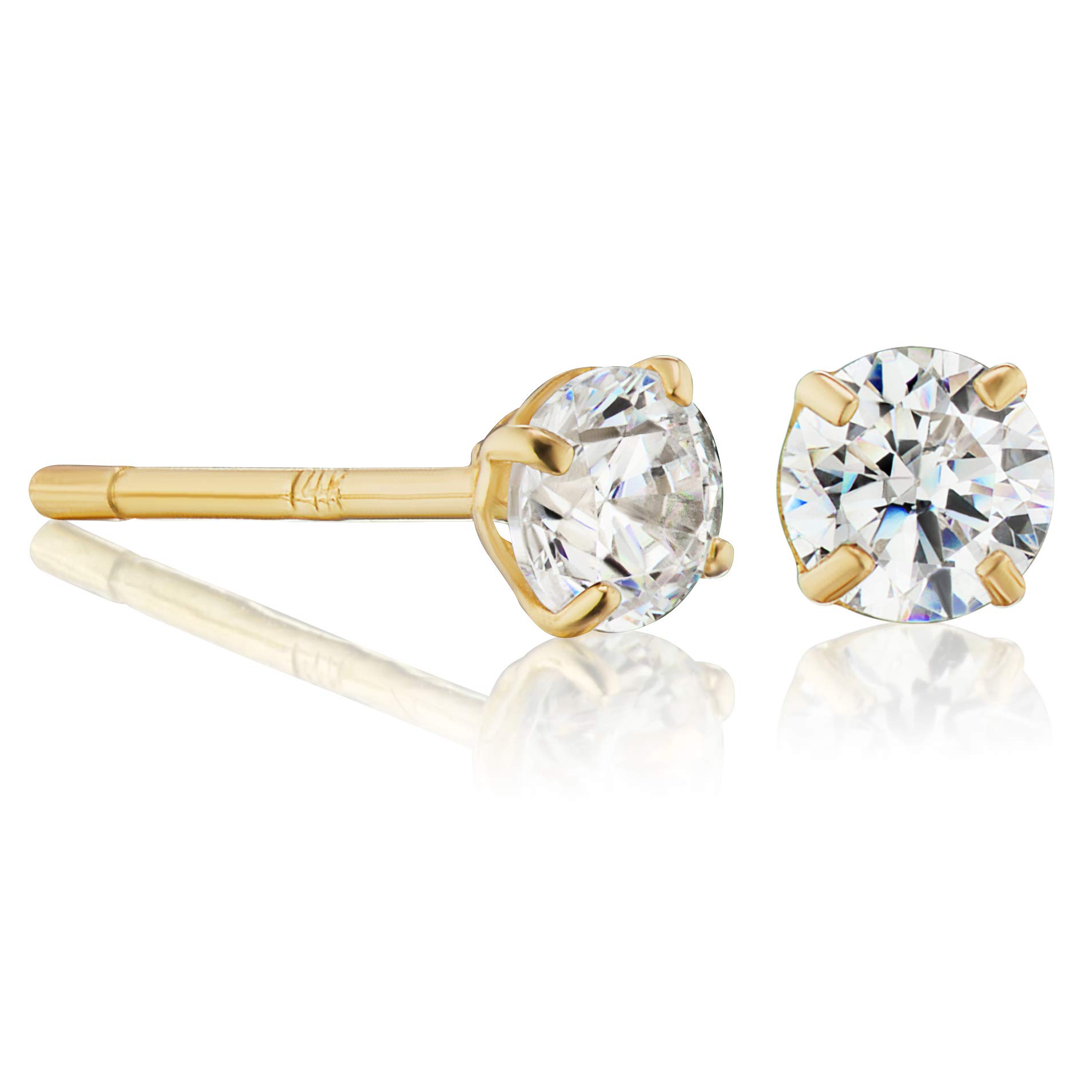 Art and Molly14k Gold Made with SWAROVSKI Zirconia Genuine Real 14 Karat Gold Solitaire Round Stud Earrings