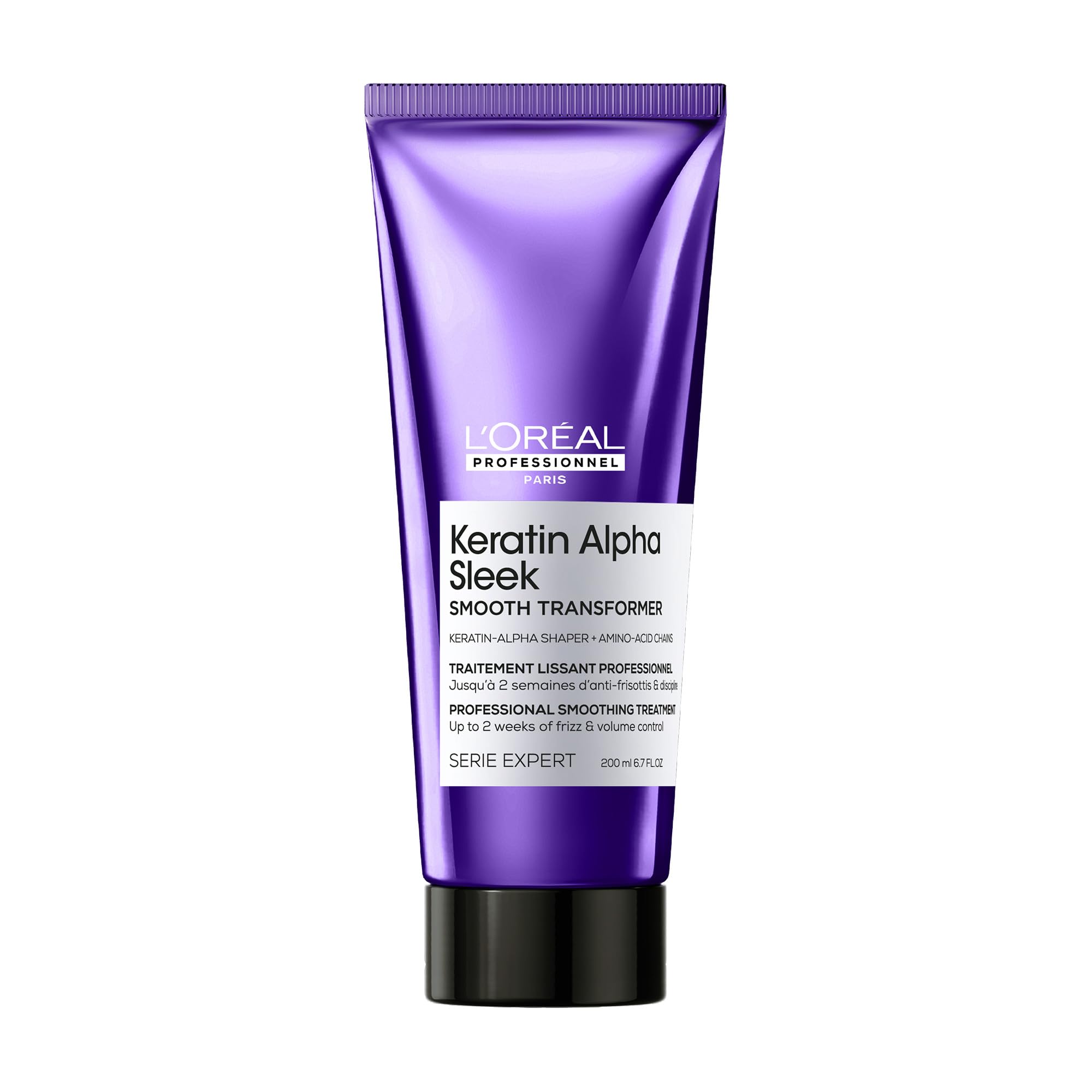 L'Oréal Professionnel, Trattamento Anticrespo e Disciplinante, Per Tutti i Tipi di Capelli, Capelli Più Morbidi e Luminosi, Keratin Alpha Sleek Smooth Transformer, Keratin Alpha Sleek, 200 ml