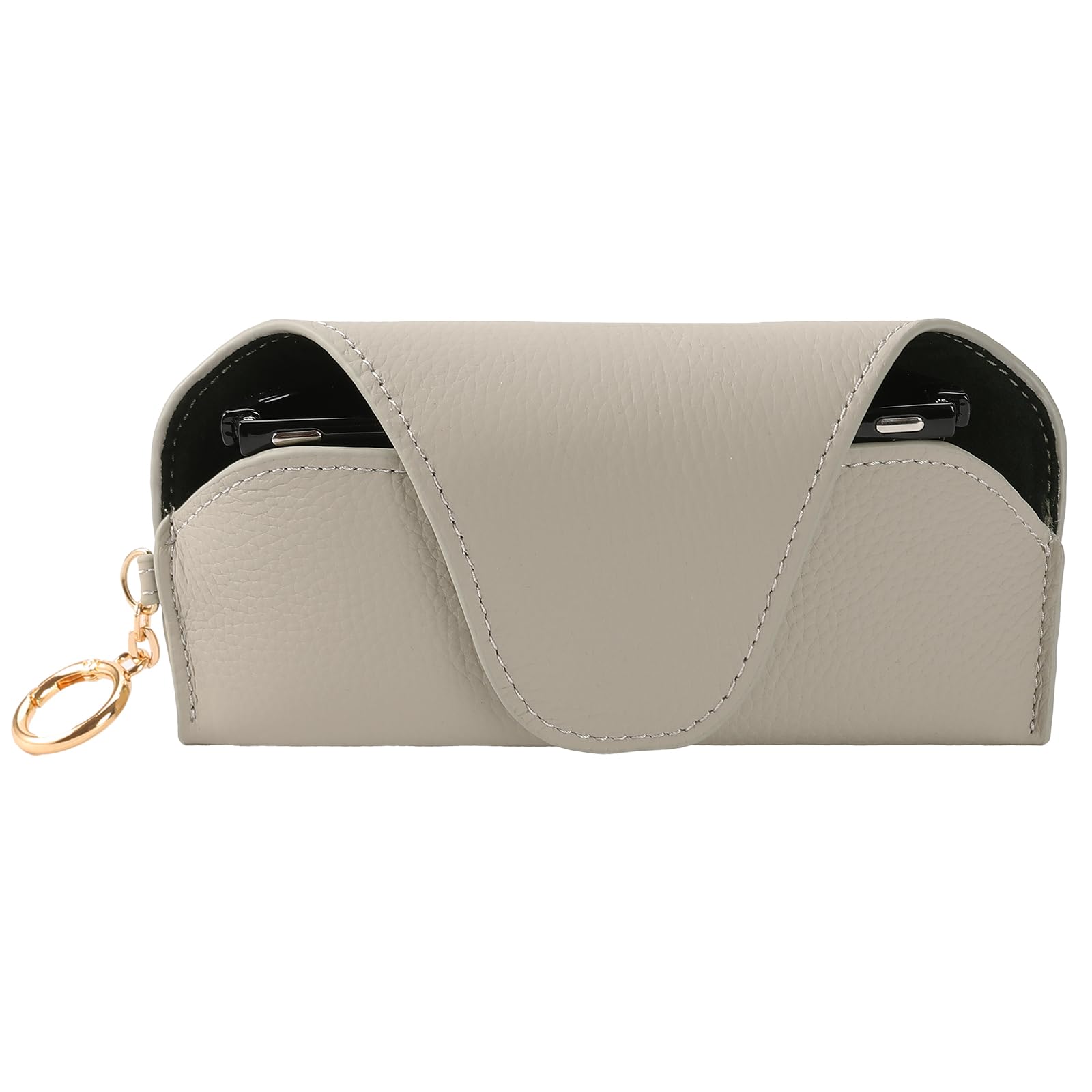 KEVANCHO Leather Sunglass Holder for Car with Detachable Visor Clip, Travel Eyeglasses Case Keychain Organizers and Storage