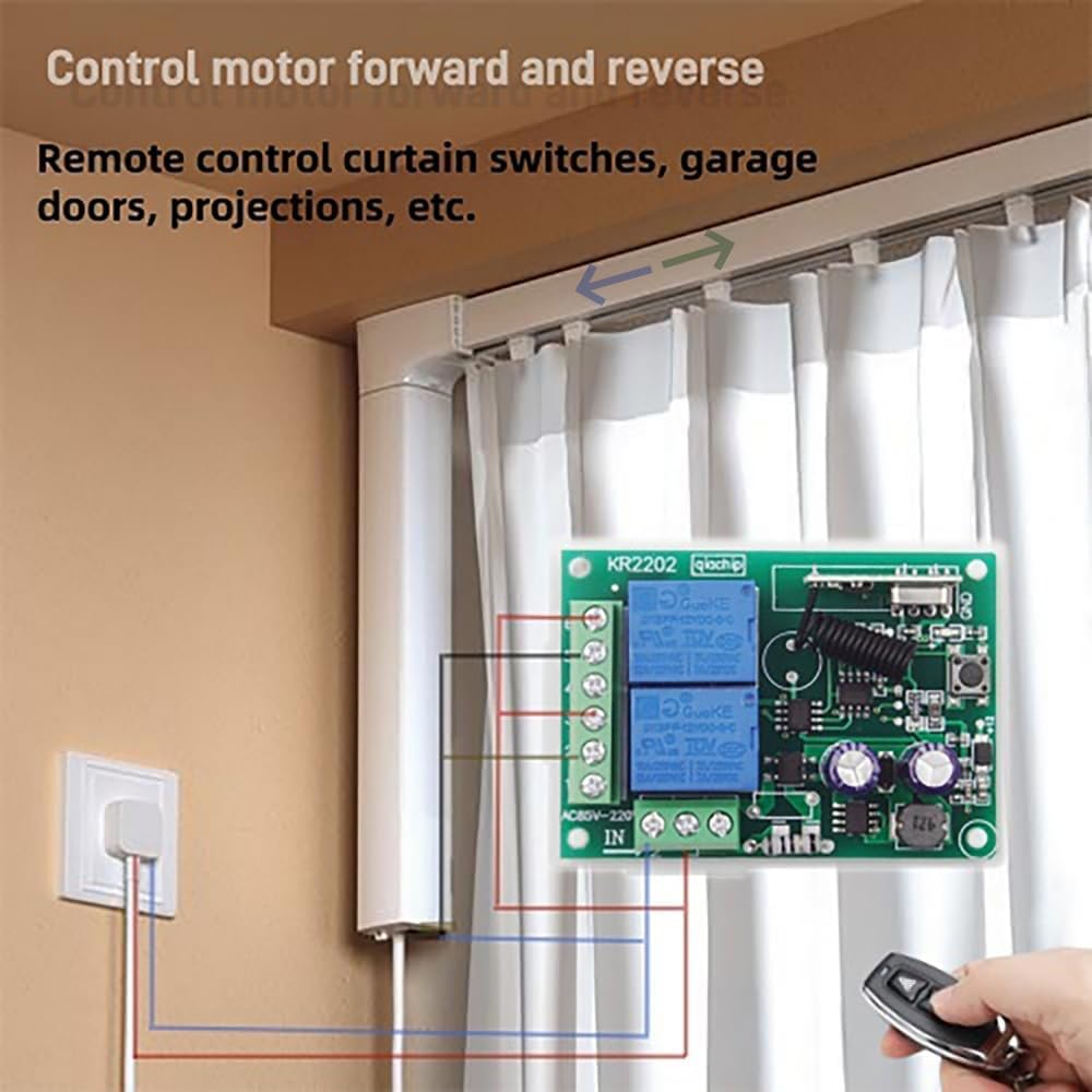 QIACHIP Interrupteur sans fil 220/230 V Télécommande de porte de garage 2 canaux 433 MHz RF 10 A Relais Récepteur 4 émetteurs pour moteur, volets roulants et pompes
