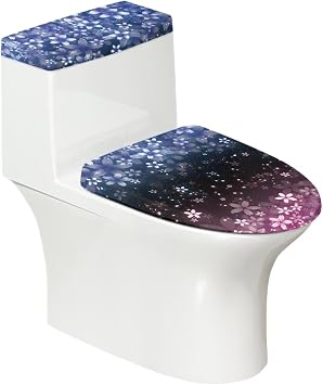 Blue Pink Floral Toilet Lid Cover and Toilet Tank Lid Cover Set, Toilet Seat Decorative Toilet Seat Cover Bathroom Decorative Cover Toilet Seat Ornament