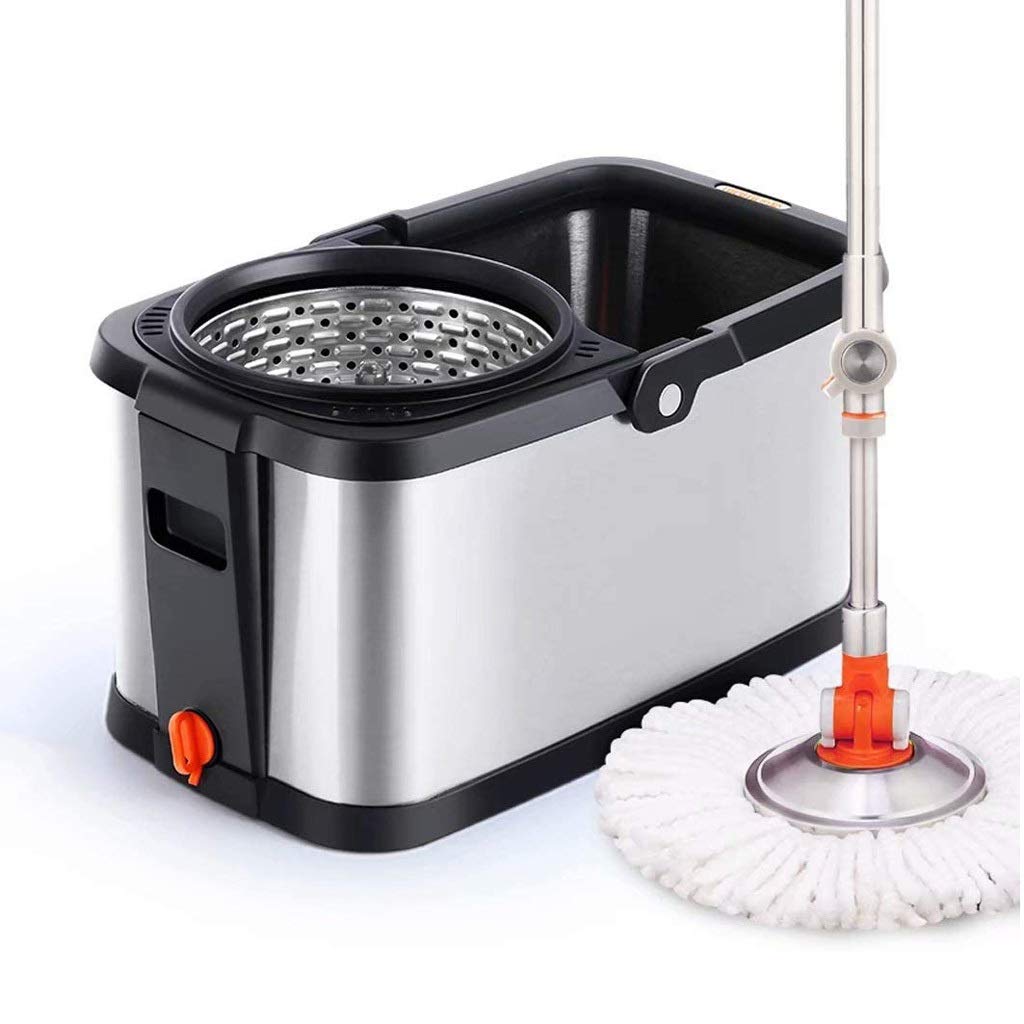 Cubo de Metal con Palanca giratoria de Acero Inoxidable de 360°, Juego de Cubo Giratorio montado en el Suelo con Cabezales giratorios de Microfibra