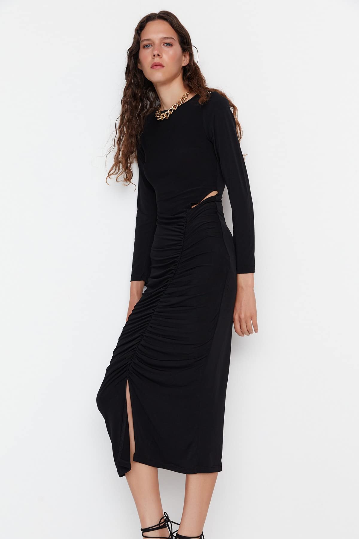 TRENDYOL Damen Woman Design Maxi Standard Crew Neck Knit Dress Kleid