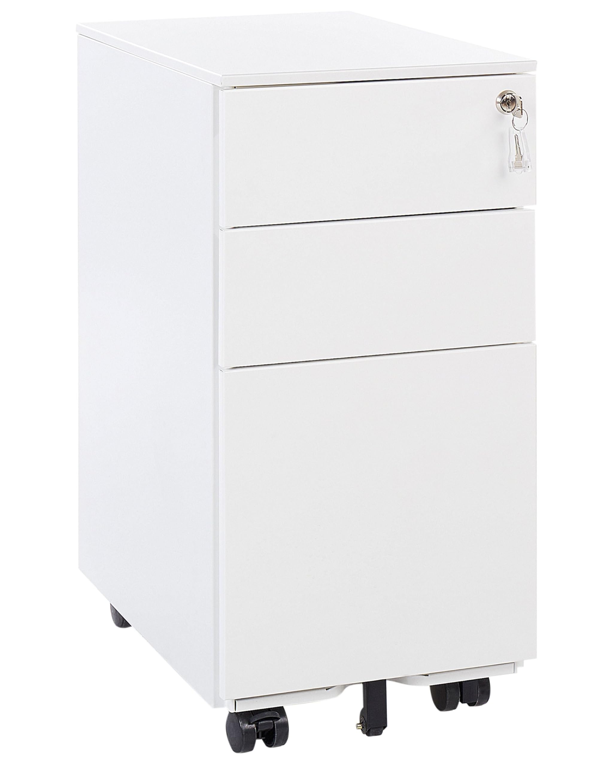 Beliani Caisson de Bureau en Métal Blanc avec roulettes Pratiques et 3 Tiroirs Spacieux Vérouillable avec Clef Idéal pour Rangement de Vos Dossiers