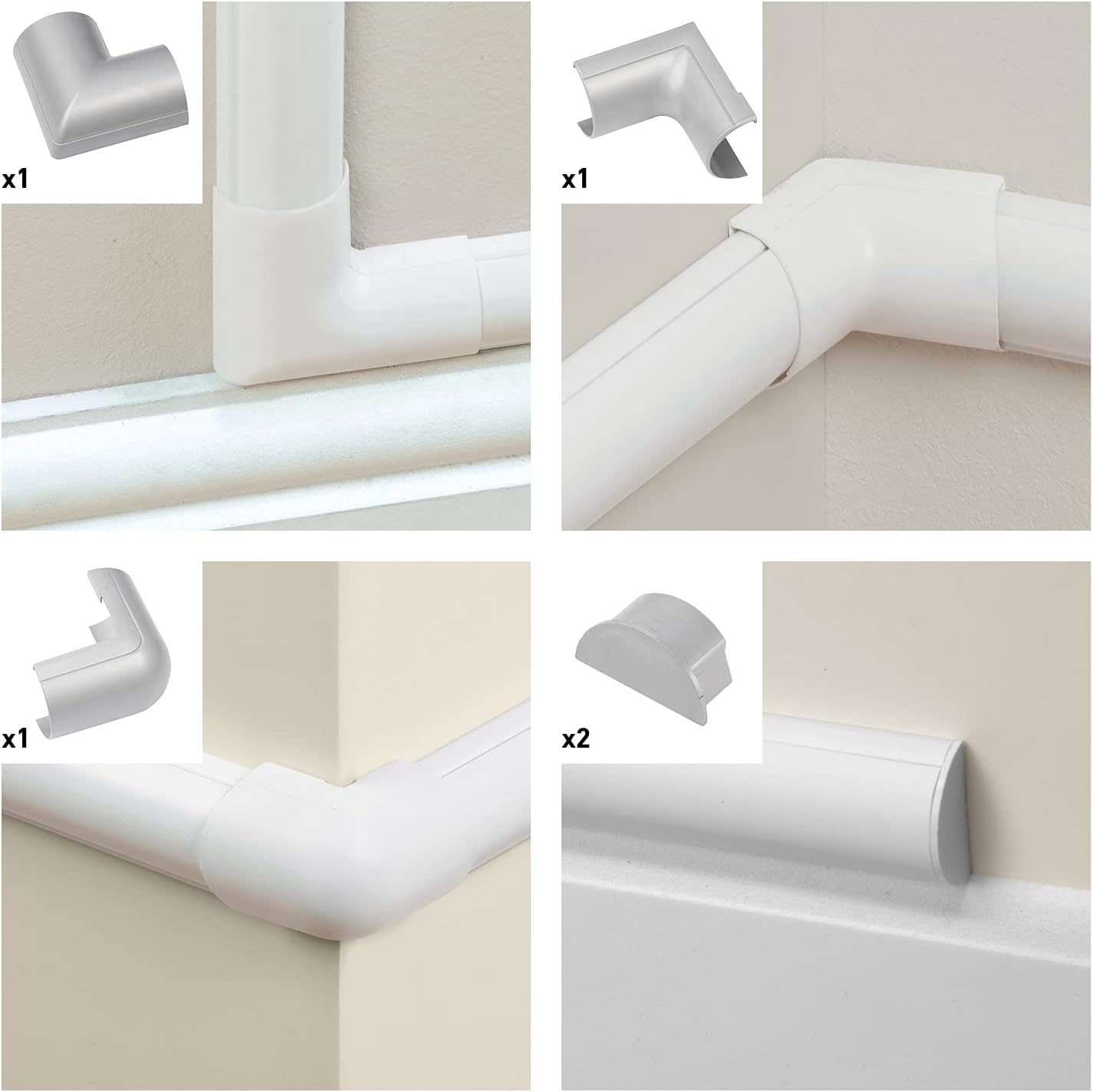 D-Line 2x Large Cable Raceway 39" Lengths & Accessory Pack - 2x 2" (W) x 1" (H) x 39" Lengths (6.56ft Total) with 5 Accessories - Aluminum-Effect