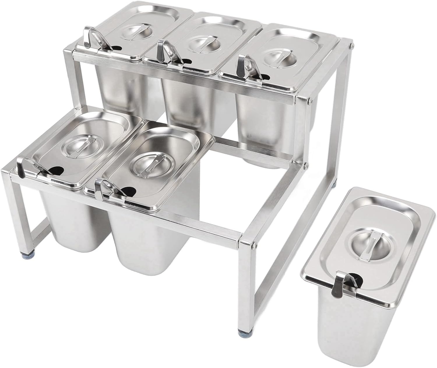 Stainless Steel Jam Organizer Stand, Polished - Condiment Station with Integrated Design - Durable Kitchen Tray for Restaurant, Bar, and Hotel Service (Type 6 6x1.6L Pot)