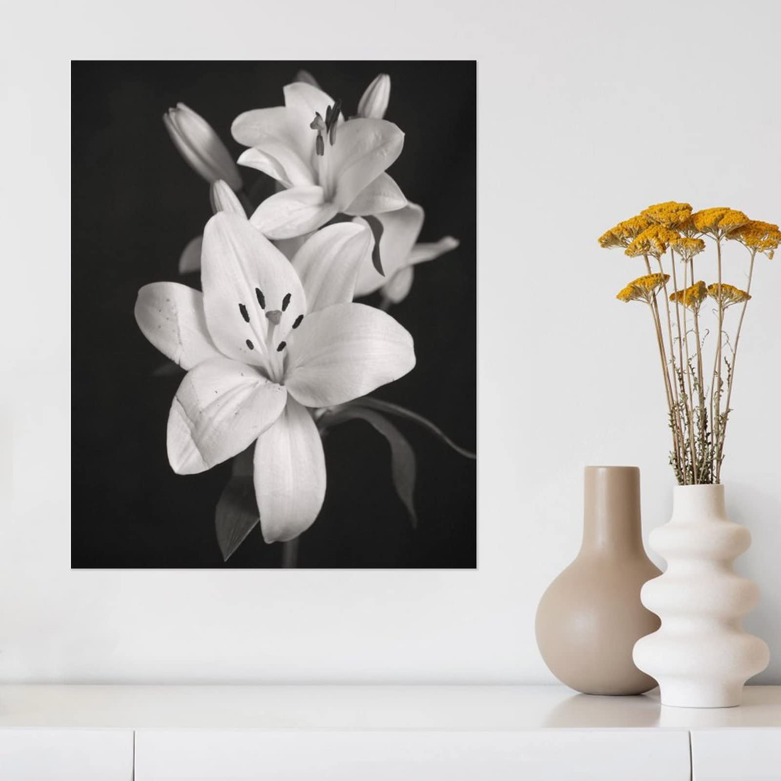 Amazon.co.jp: 絵画 ユリの白黒写真インテリア 絵画 ロマンチックな花