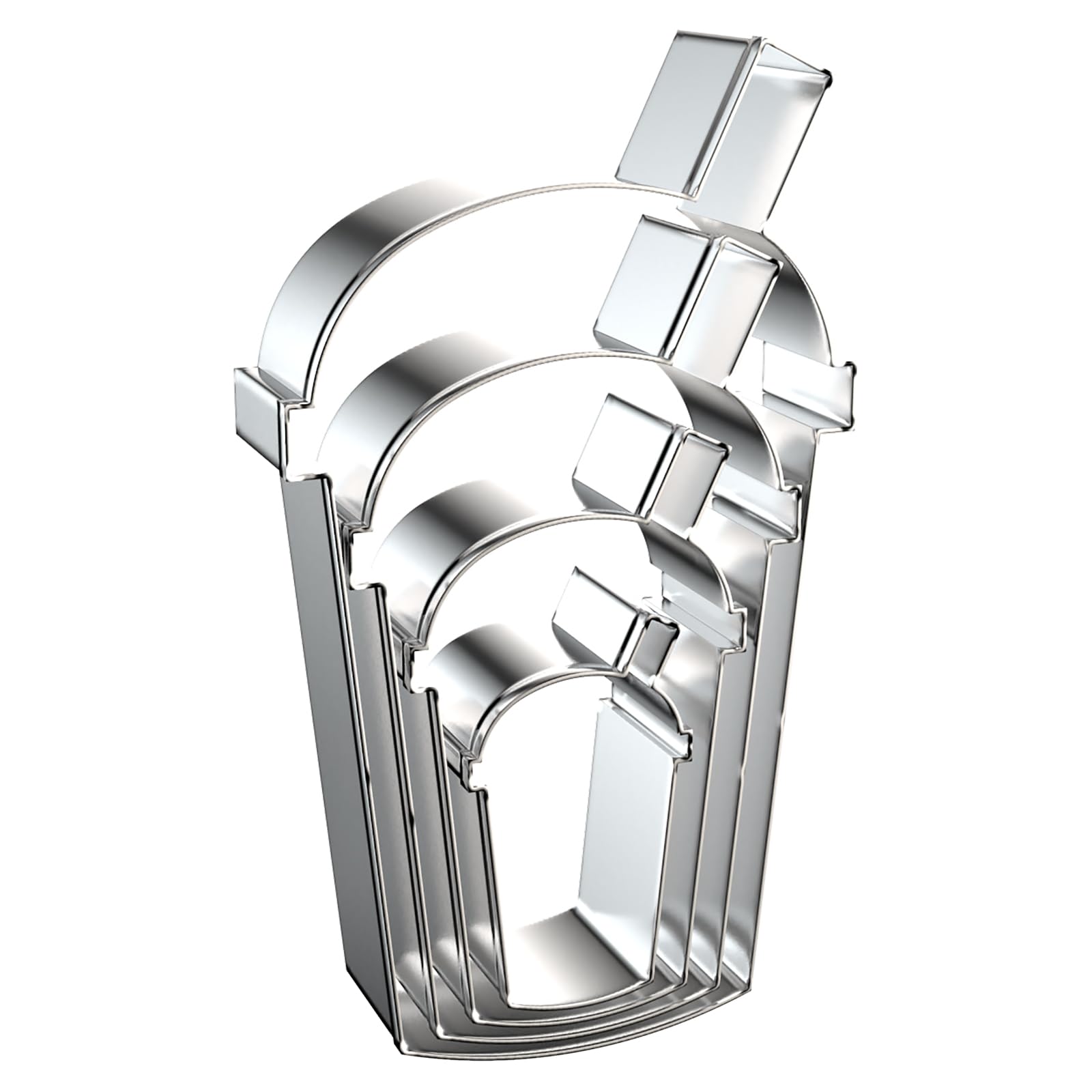 QAAQS Latte Coffee Cup Cookie Cutter Set - 5 inch, 4 inch, 3 inch, 2 inch - 4 Piece Plastic Coffee Cups with Dome Lid and Straw Cookie Cutters Shapes Molds - Stainless Steel