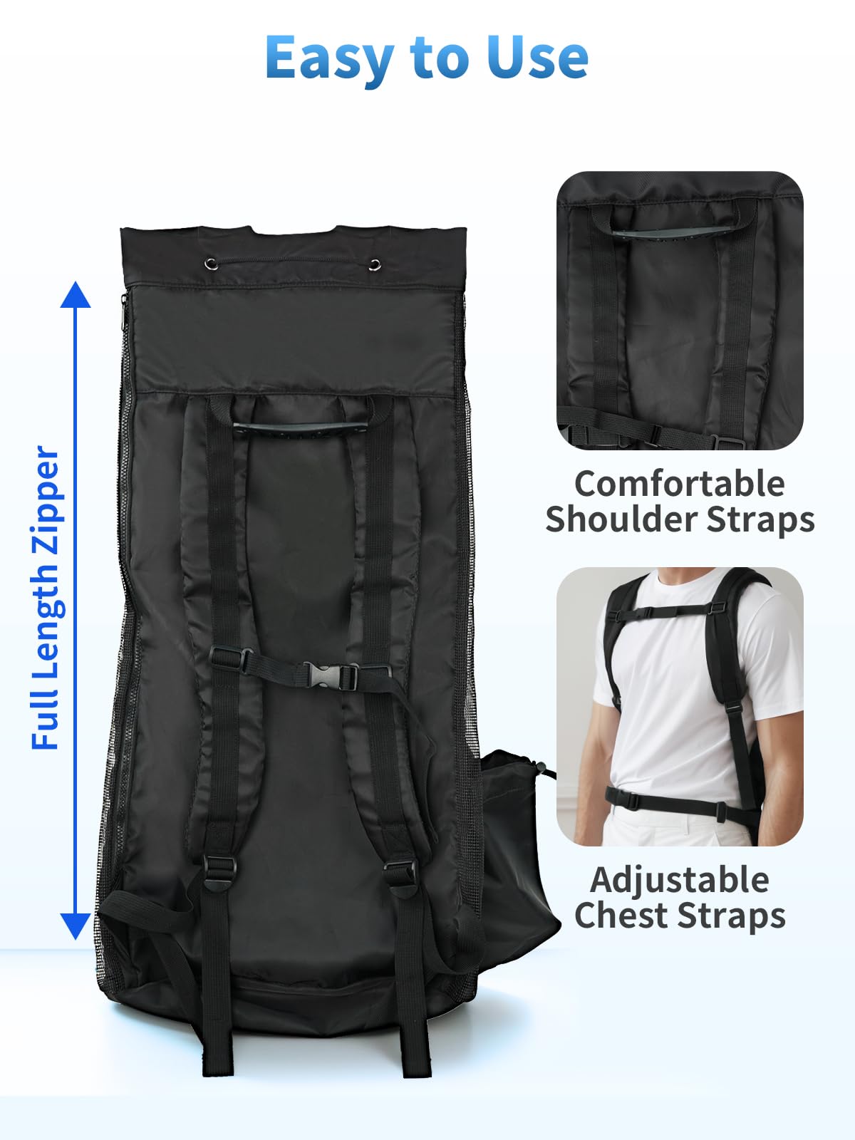 Owntop Borsa da immersione in rete, zaino espandibile con coulisse, grande, contiene attrezzatura da snorkeling: maschera, pinne, muta, stivaletti, guanti e altro ancora, 39,9 x 39,9 x 73,7 cm