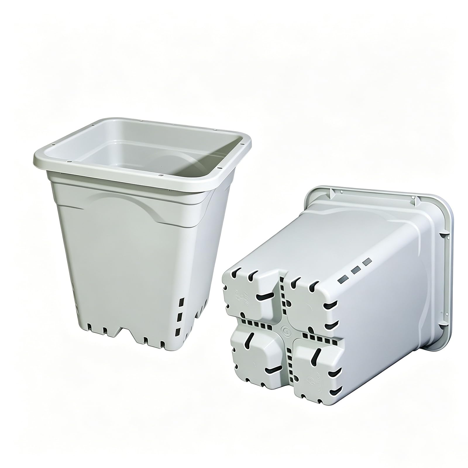 FEZEDA 5 Pack 17.4cm Grey White Square Pots, 7 Inch Heavy-Duty Plastic Tall Planters with Hanging Holes 22.7cm High โ image 1