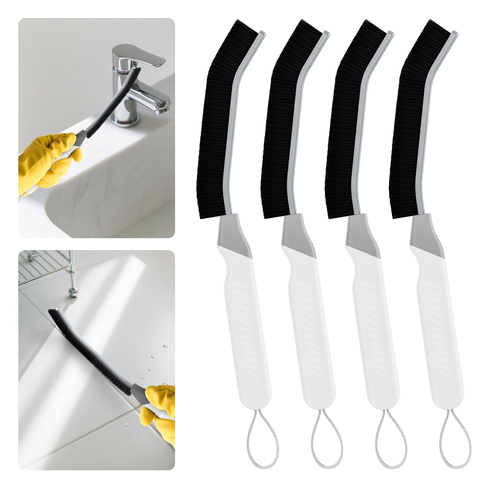 TQRR Household Cleaning Brush – Crevice Cleaning Brush, Bathroom Brushes, 4 Pieces Cleaning Products for Toilet, Kitchen, Window, Seals, Shower, Toilet, Tile (4, Black)