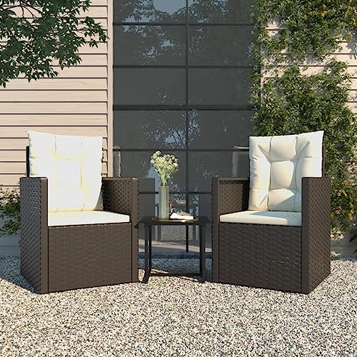 Lumanois Muebles de jardín con Cojines 3 Piezas ratán sintético Negro,Mobiliario,Conjuntos de jardín,16.7kg 319192