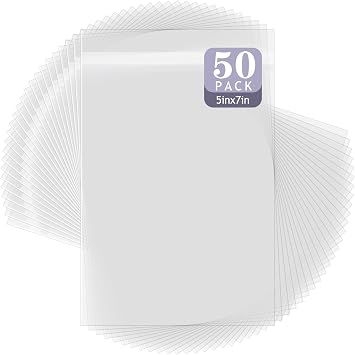 Golden State Art, 50 Pack Clear Bags for 5x7 Mats, Pictures, Acid-Free, 5 5/16" x 7 1/8"