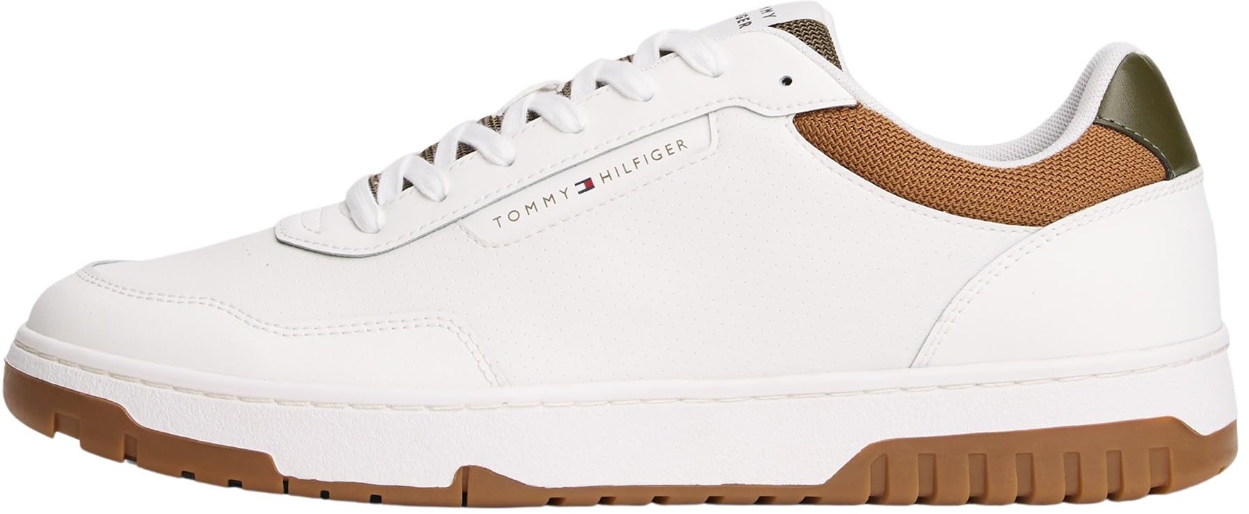 Tommy Hilfiger Men’s Basket Core Low Top Cupsole Trainers, Multicolor (Ecru/Army Green), 6.5