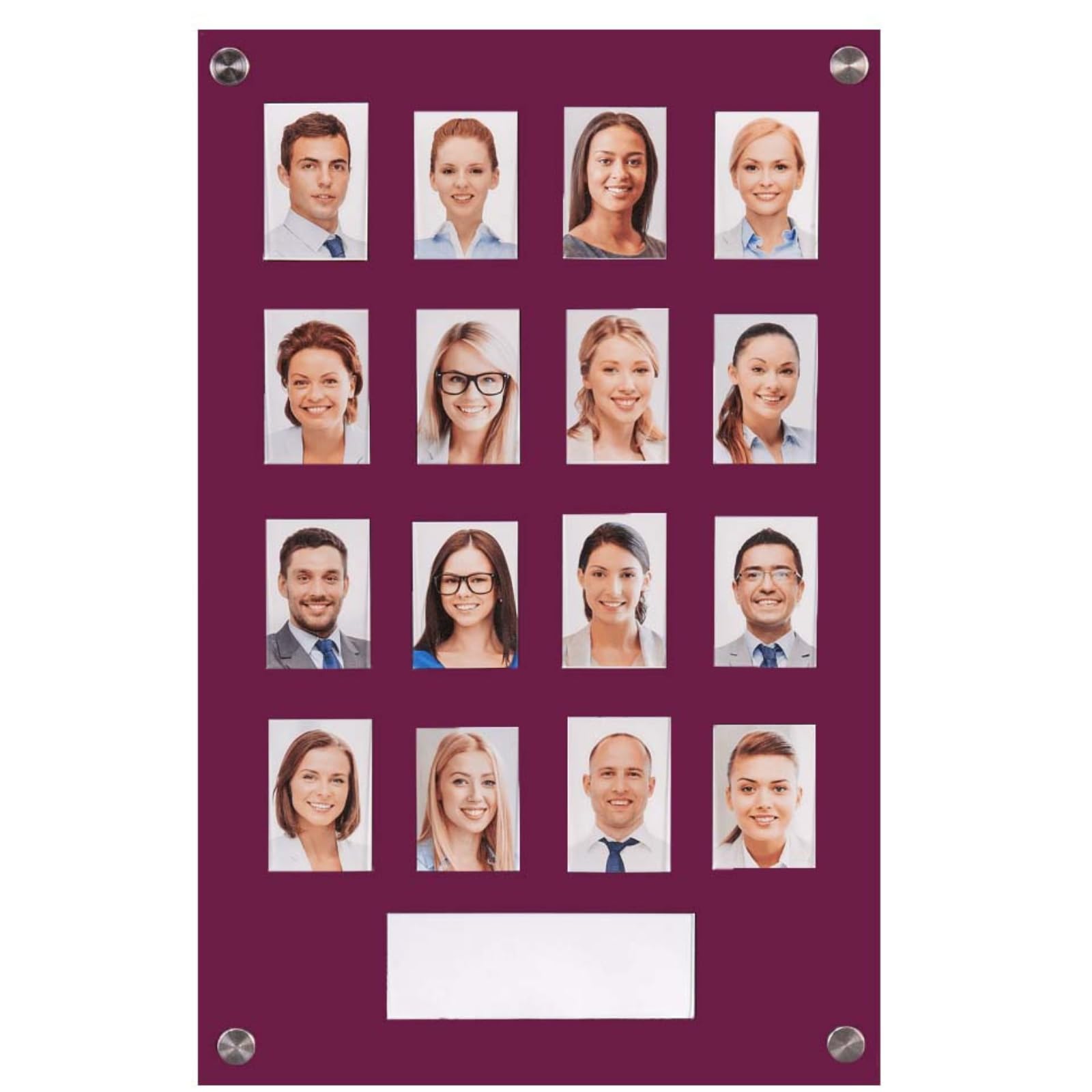 Get Acrylic Photo Frames - Maroon 16 Pocket Image Staff, Student, Employee Display Board With Pocket Header. 506mm Height x 328mm Width (50.6cm x 32.8cm)