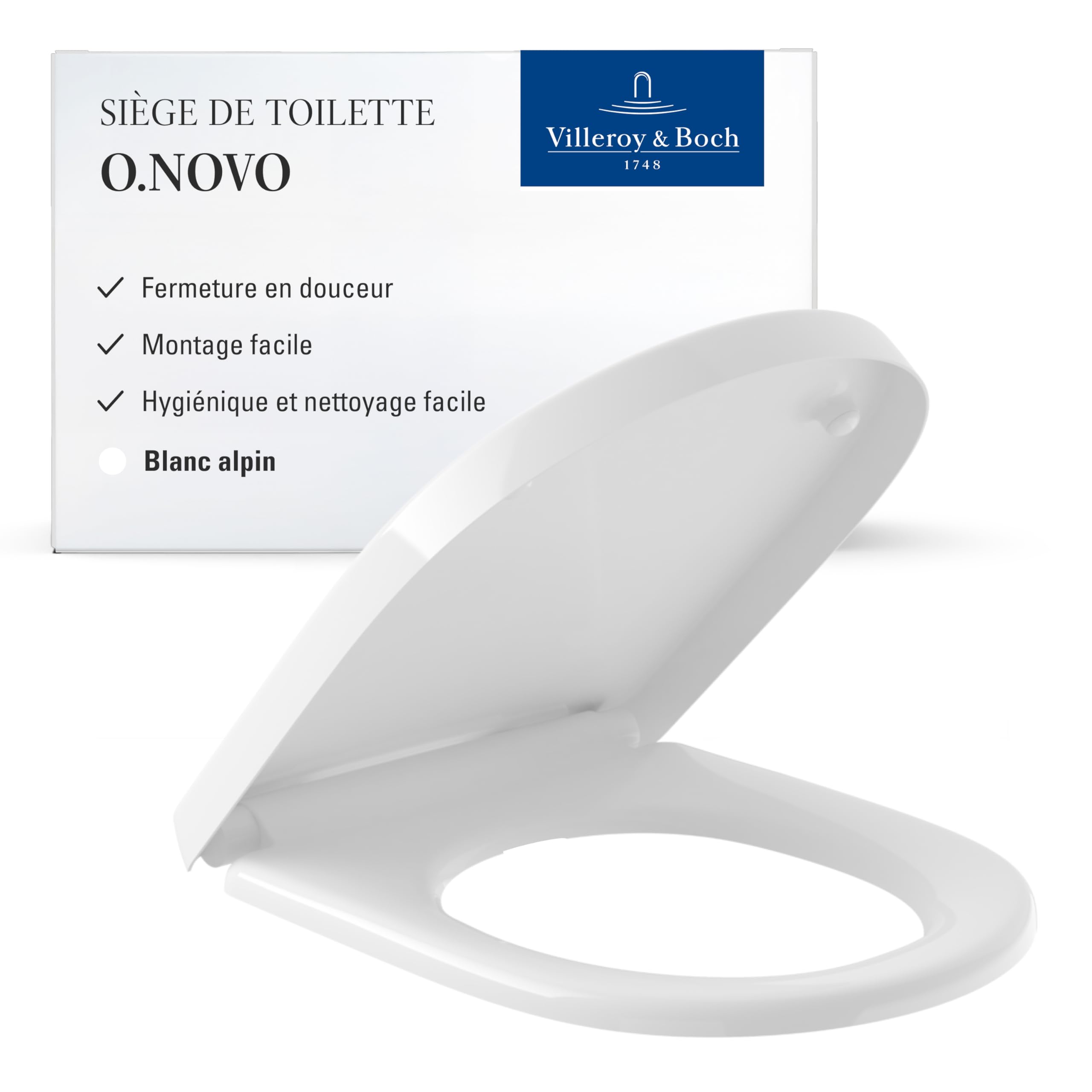 Villeroy & Boch Siège de WC O.novo avec fermeture automatique - Abattant D en plastique thermodurcissable, amovible e incassable - Pièce d’origine - blanc alpin brillant