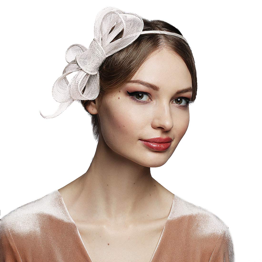 HatRoom Off White Bow Fascinator Headband Sinamay Tea Party Wedding Hat For Women