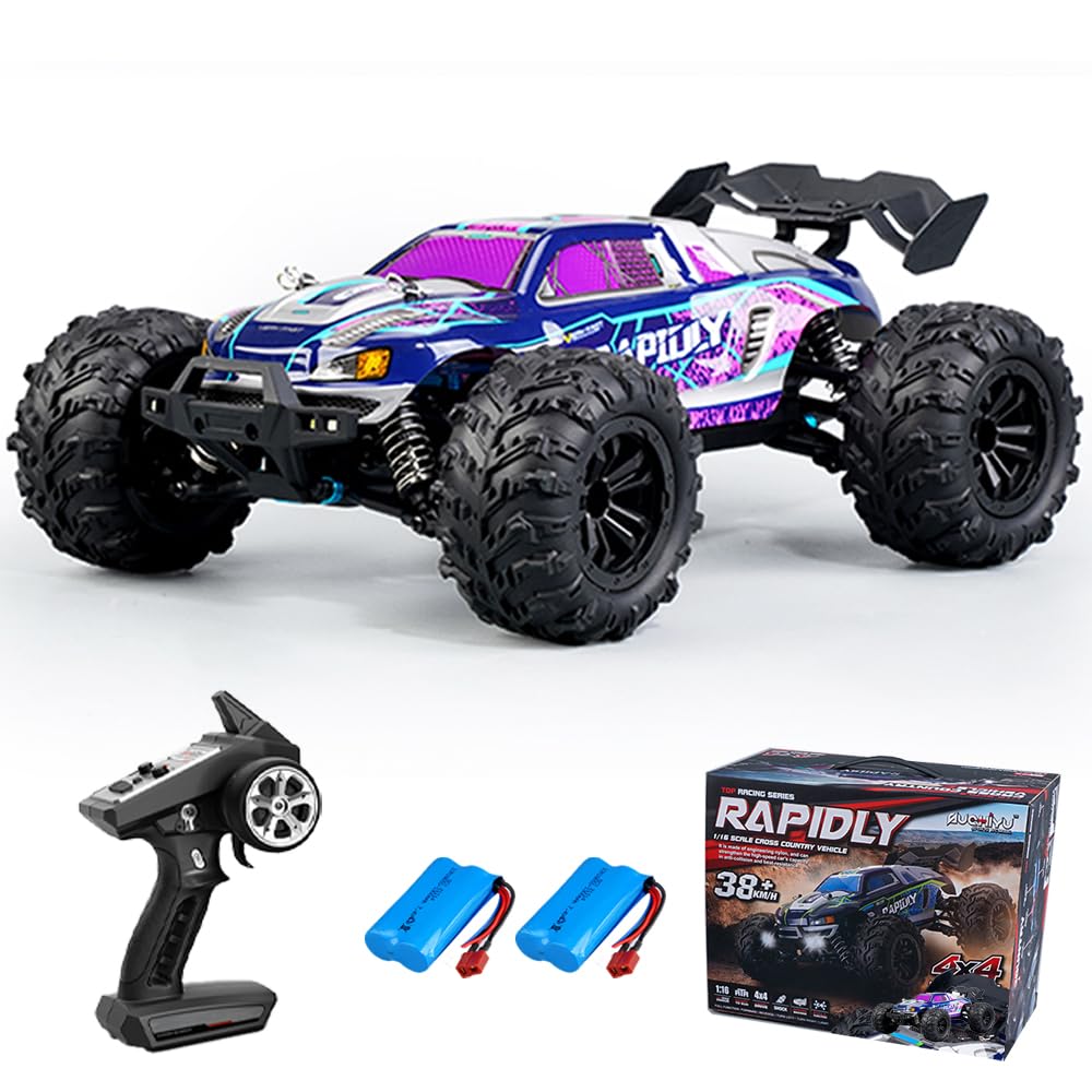 TeeggiRemote Control Car 50km/h, 2.4G Remote Control High Speed Off-road Drift Racing Car, 1:16 Carbon Brush Motor 4WD Off-road Buggy for Adults, 2 Batteries 16101 (Purple)