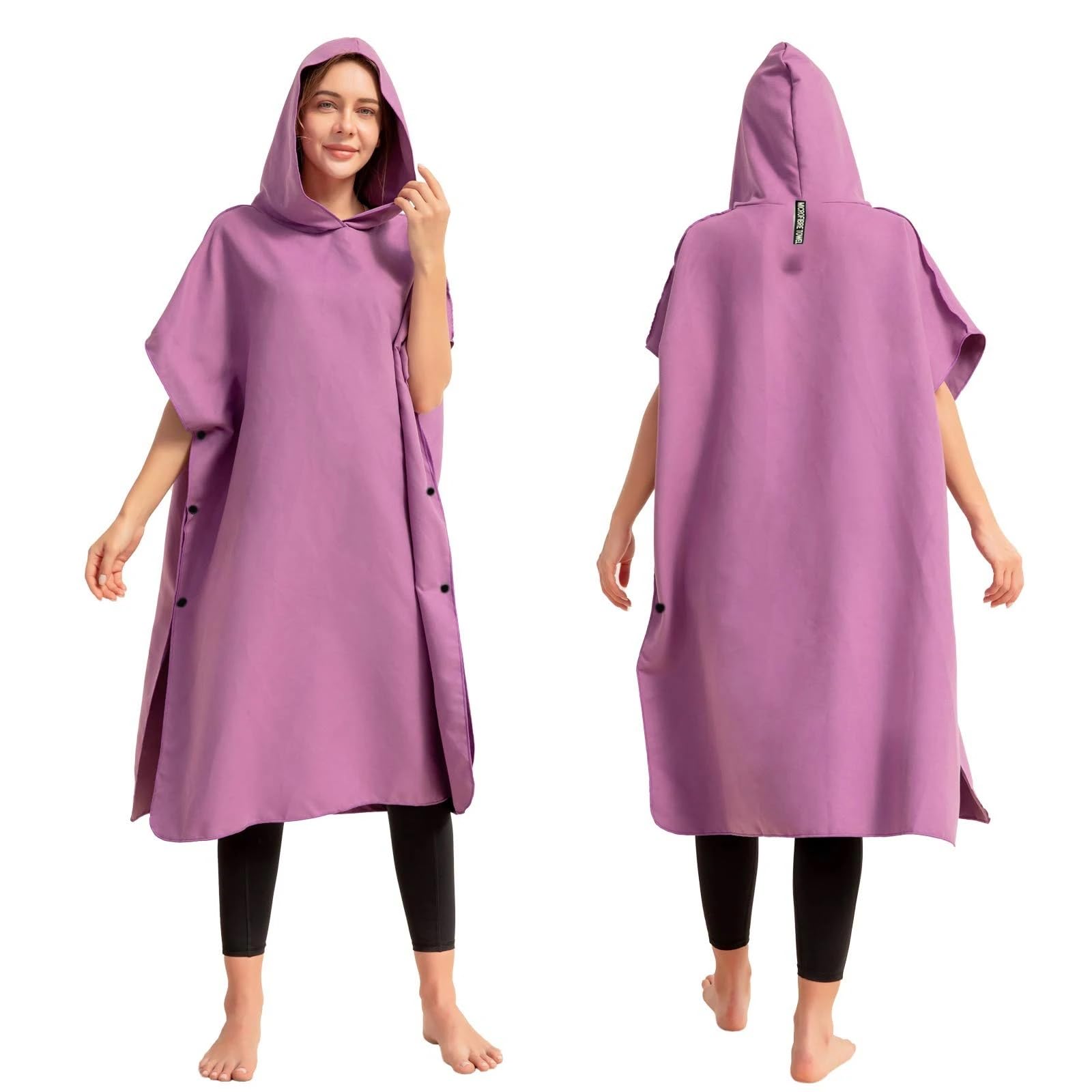 Toalla con Capucha de Microfibra for Hombre y Mujer, Ideal for Nadar, Playa, Viajes, Secado rápido, Cambiador, Capa, Toalla de baño, Albornoz, Poncho de Surf, Sauna y Juegos.(Purple)