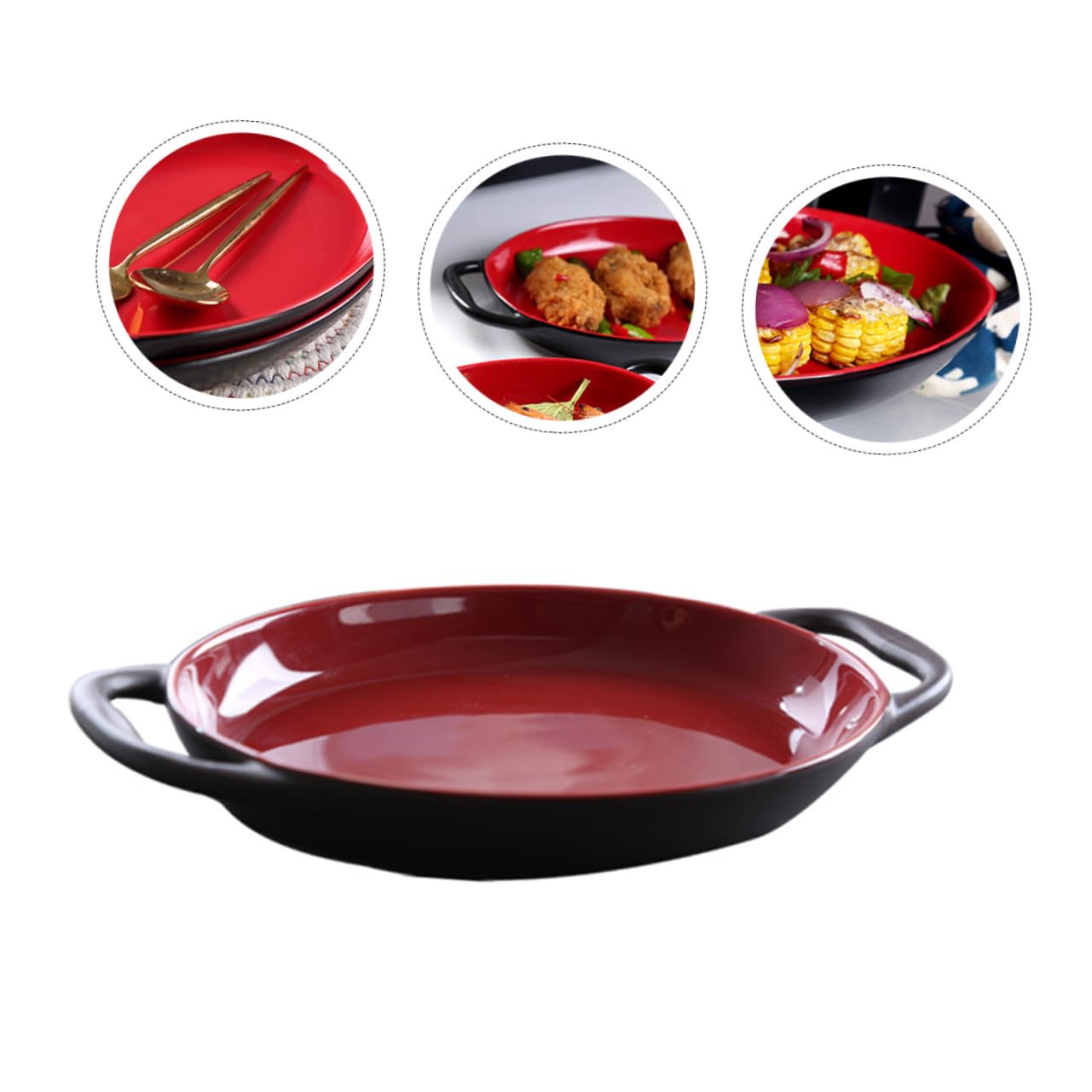 Plat de Cuisson Céramique avec Double Anse Résistant Aux Hautes Températures pour Rôtissage Cuisson Four et Service Quotidien Adapté Aux Repas Familiaux