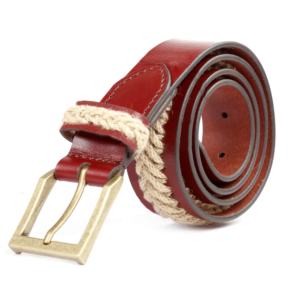 Bacca Bucci® Upgraded Braided Genuine leather Belt With natural Jute - Casual Weave retro style High end fashion Belt for Men