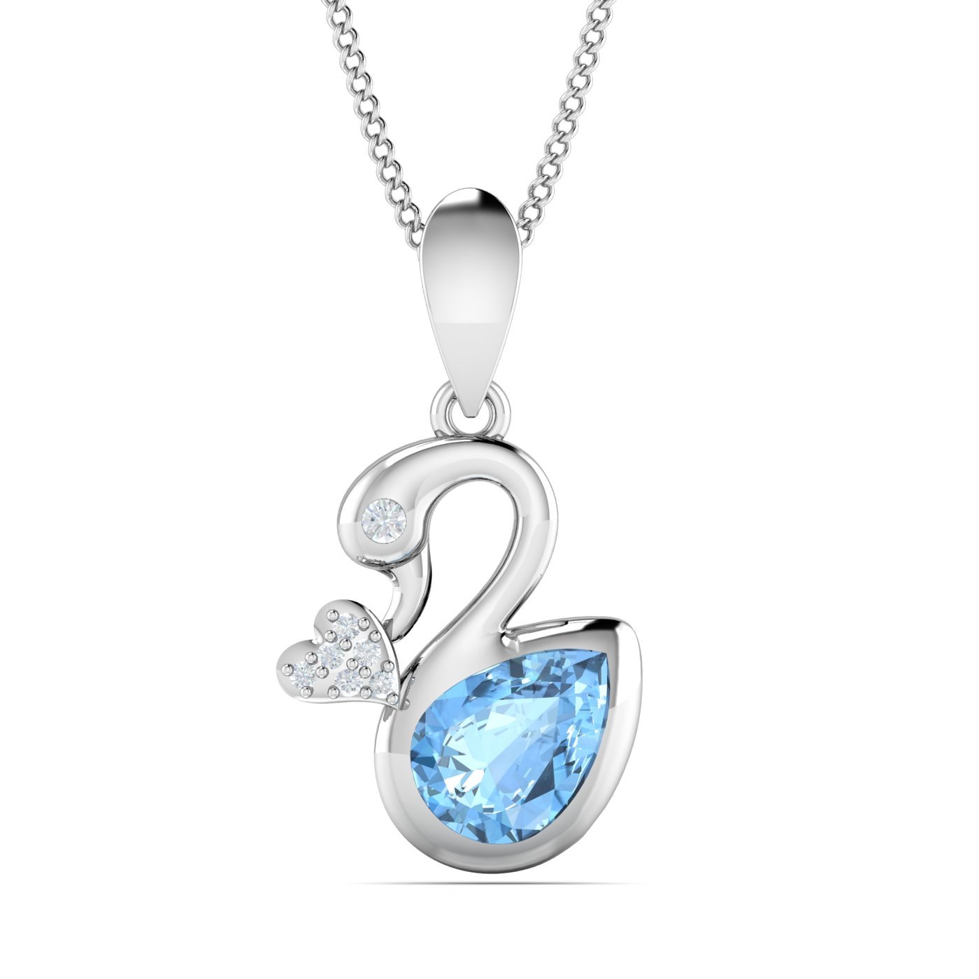 14KT White Gold Swan Aquamarine Pendant for Women-image-39