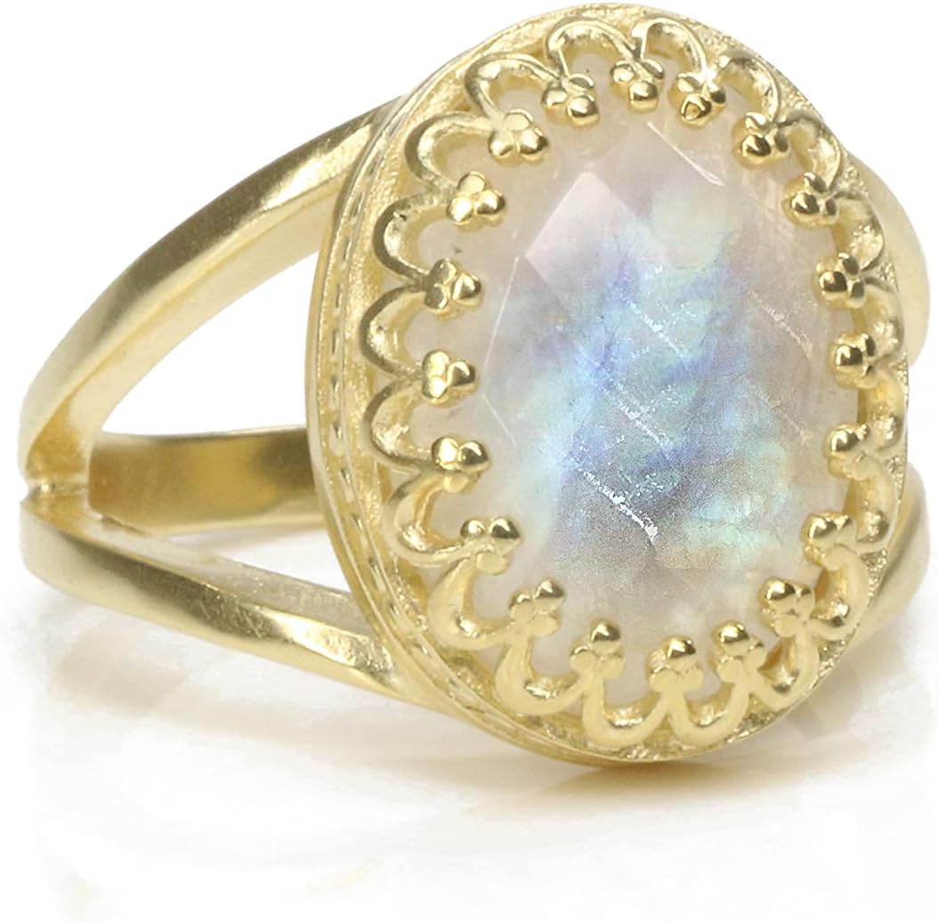 White Moonstone Ring - Delicate June Birthstone Ring - Fashionable Statement Rings for Women - Handmade Custom Engraved Crystal Rings for Ladies - with Box