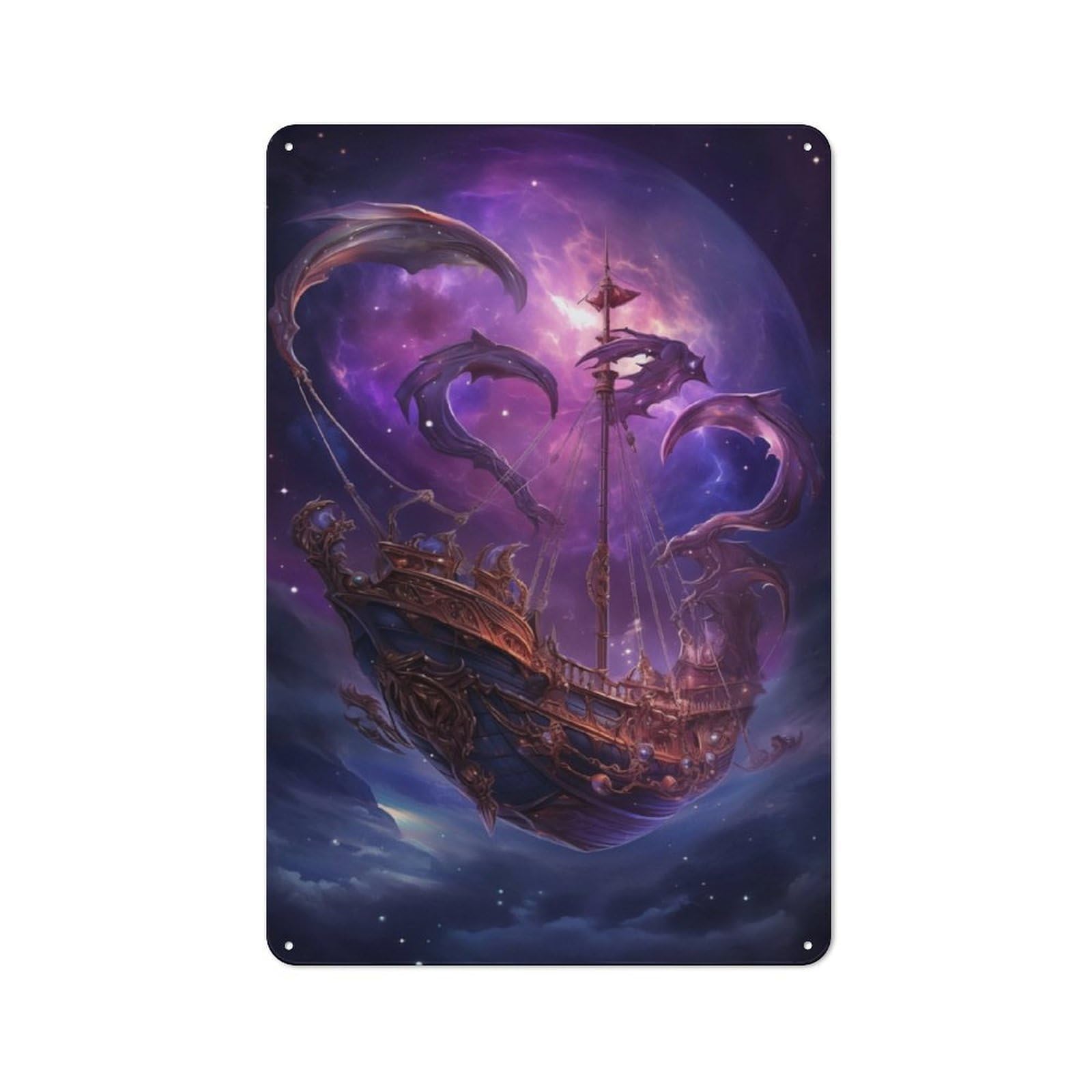Junmoney Fantasy Pirate Ship Space Vintage Tin Sign 30X20cm With For Café Or Home Bar, Suited To Café-Style Decor Fans