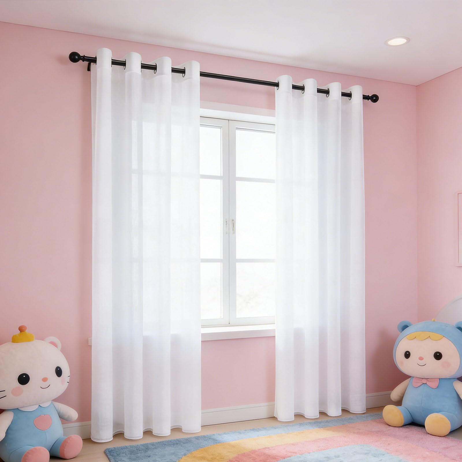 GUOJUN Gardinen Vorhänge mit Ösen 160 x 175 cm mit Ösen, Durchlässig, Dekoschal Transparent Wohnzimmer für Wohnzimmer Schlafzimmer, Weiß