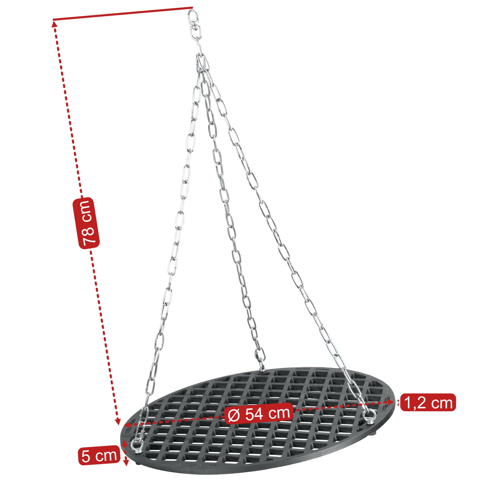 BBQ-Toro Żeliwny ruszt do grillowania, okrągły, Ø 54 cm, już wypalony, wstępnie wypalony, ruszt do użytku na zewnątrz, ruszt do grillowania z zawieszeniem linowym, wiszący ruszt do grilla obrotowego