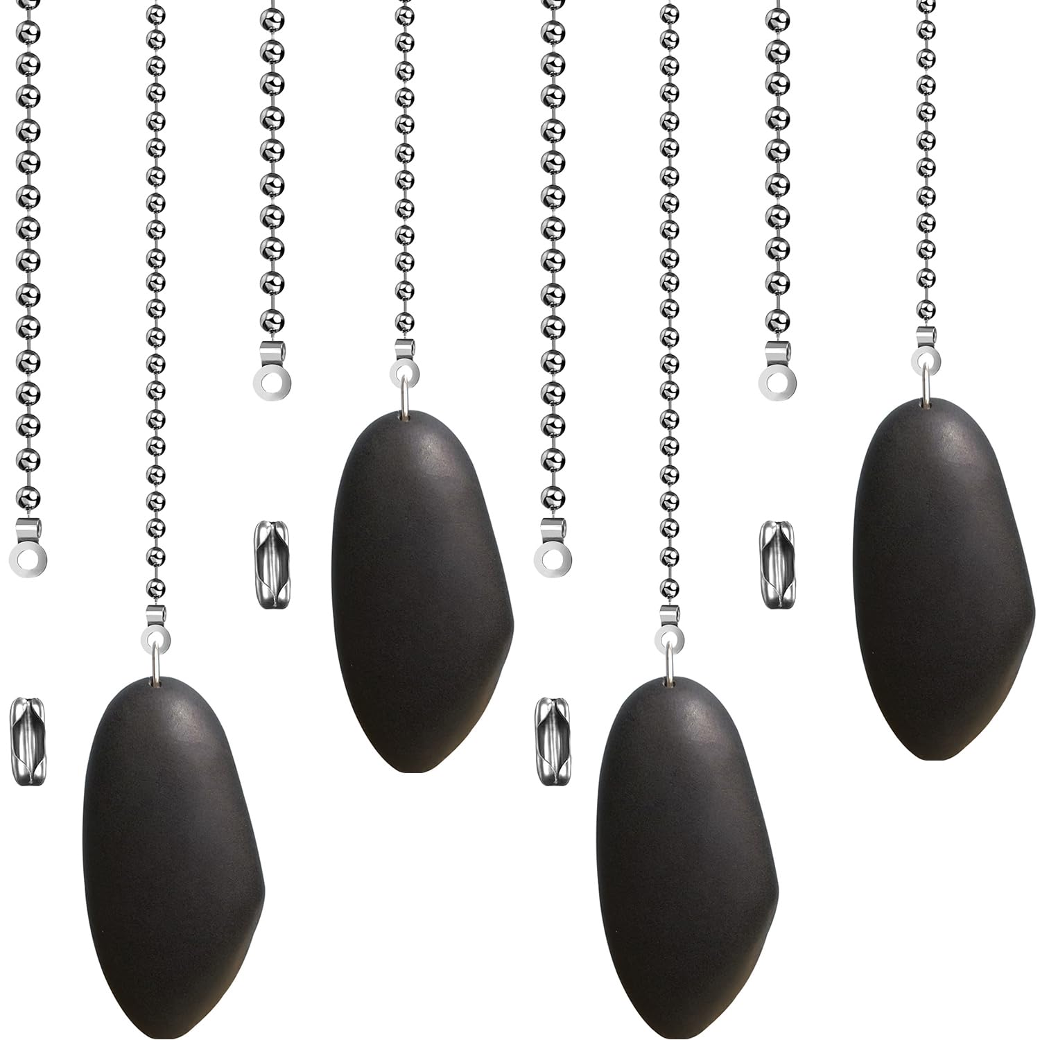 XIOFU Handmade Pebble Ceiling Fan Pull Chain - Natural River Stone Pull Chain for Ceiling Fans, Lamps, Wall Lights - Decorative Pull Cord (4PCS)