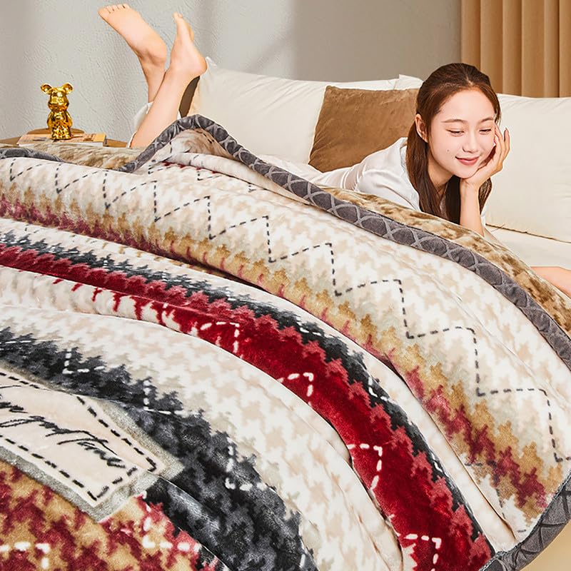 Miękkie ciężkie pluszowe koce, koreański styl aksamitny koc z norek, 2-krotny dwustronny koc z nadrukiem Raschel na zimową rozkładaną sofę, 150 x 200 cm
