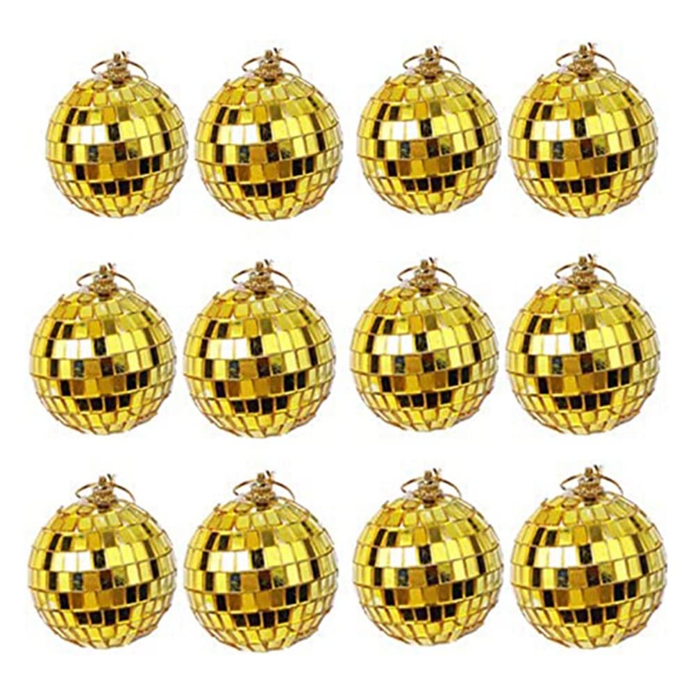 Jkjhbhged 12-PCS Mirror Disco Hanging Ball Ball Decoration or DJ Lighting Effects (2 Inches, Gold)