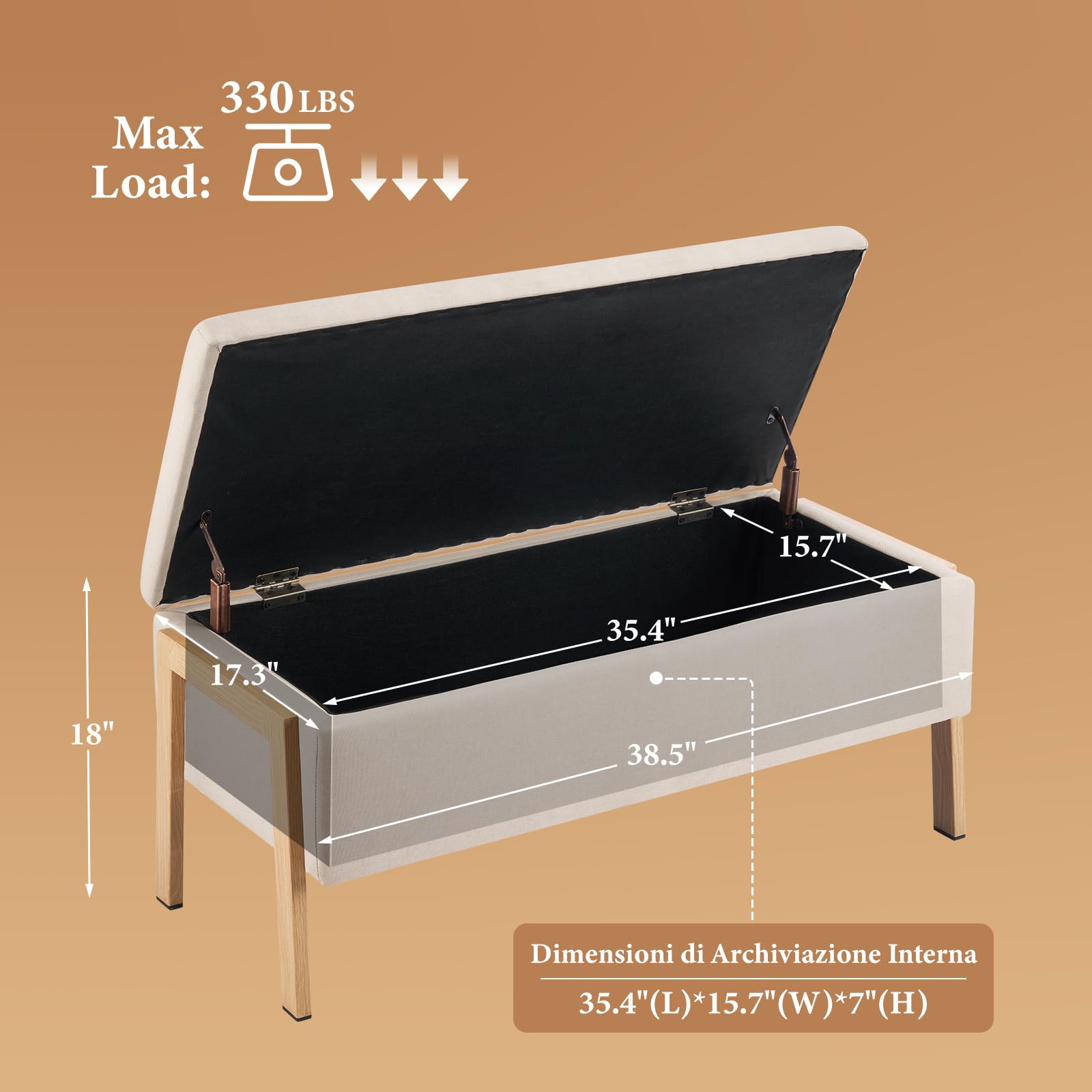 Panca Contenitore Camera da Letto, Panca Fondo Letto, Cassapanca con Contenitore Imbottita, Pouf Organizzatore Ottomano in Lino per Camera da Letto Soggiorno Ingresso, Beige