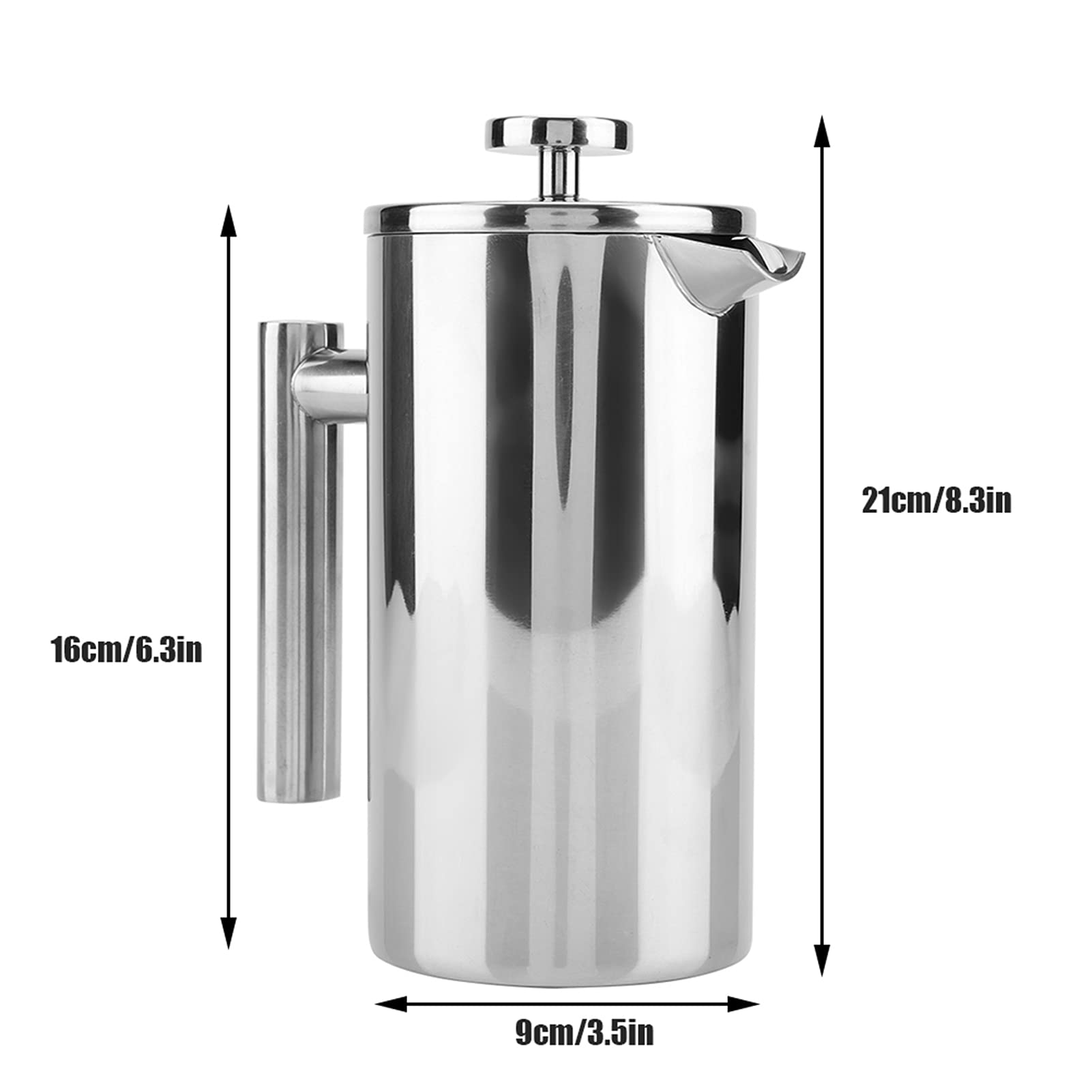 Macchina per caffè e tè French Press a doppia parete in acciaio inossidabile con filtro, 1000 ml, 34 once, specchio e finitura spazzolata (800 ml)