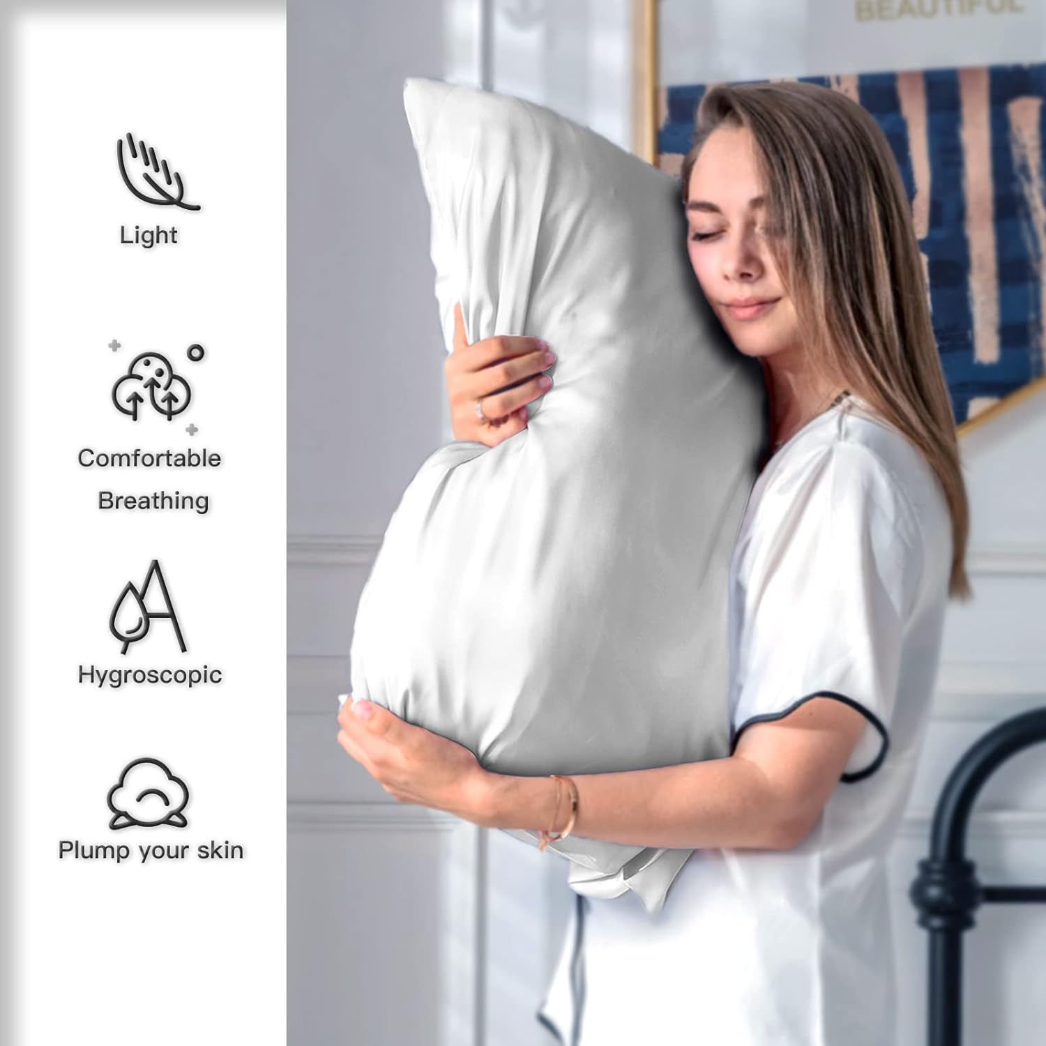 Mulberry Silk Pillowcase for Hair and Skin Standard Size 20"X 26" Pillow Case with Hidden Zipper Soft Breathable Smooth Cooling Silk Pillow Covers for Sleeping (Silver Grey,Standard,1Pcs) thumbnail