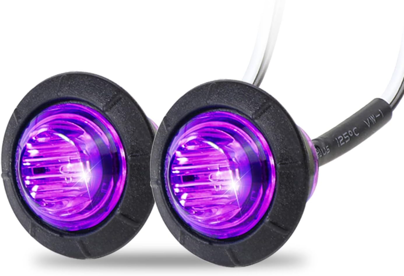 100 Pcs 3/4 Inch Purple Button Side Marker Clearance Lights 3 LED SMD Fit for Trailer Truck Pickup SUV ATV RV Bus Van Caravan Tow w/Rubber Grommet 12V DC