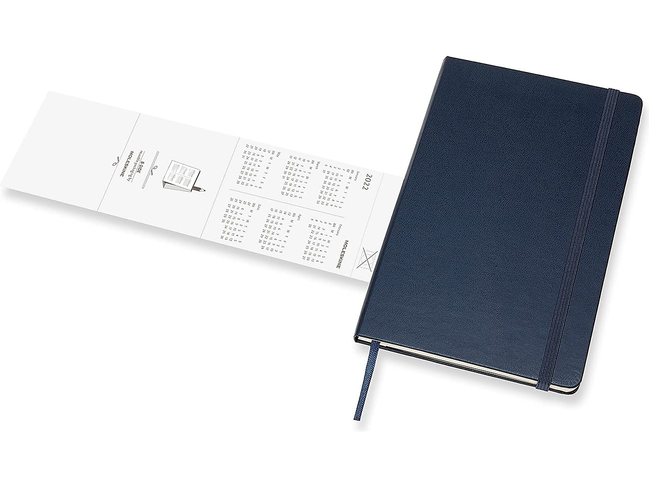 Moleskine Agenda Semainier 2022, Agenda Planner 12 Mois et Carnet de Notes Hebdomadaire avec Couverture Rigide, Grand Format 13 x 21 cm, Bleu Saphir, 144 Pages