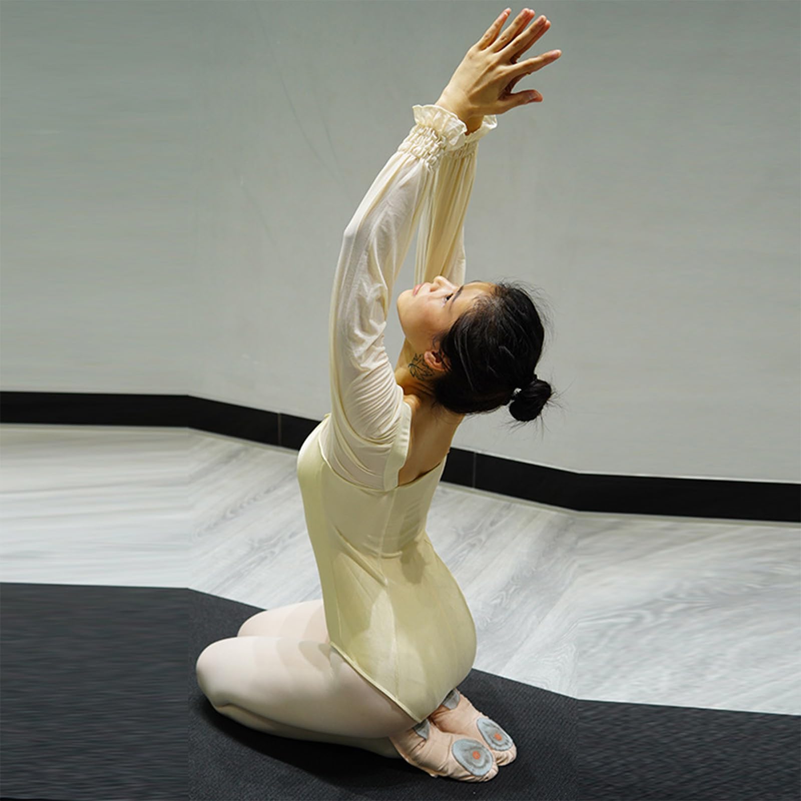 Leotardo de malla transparente de manga larga para Ballet, danza, Mallas de gimnasia, trajes de Ballet, ropa para mujer, Leotardos de gimnasia