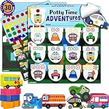 Potty TIME Adventures Potty Training Chart for Toddlers Toilet Training Advent Game Behavior Reward Chart by Lil ADVENTS - 14 Wooden Stacking Block Toys, Car Stickers, Activity Board (Busy Vehicles)