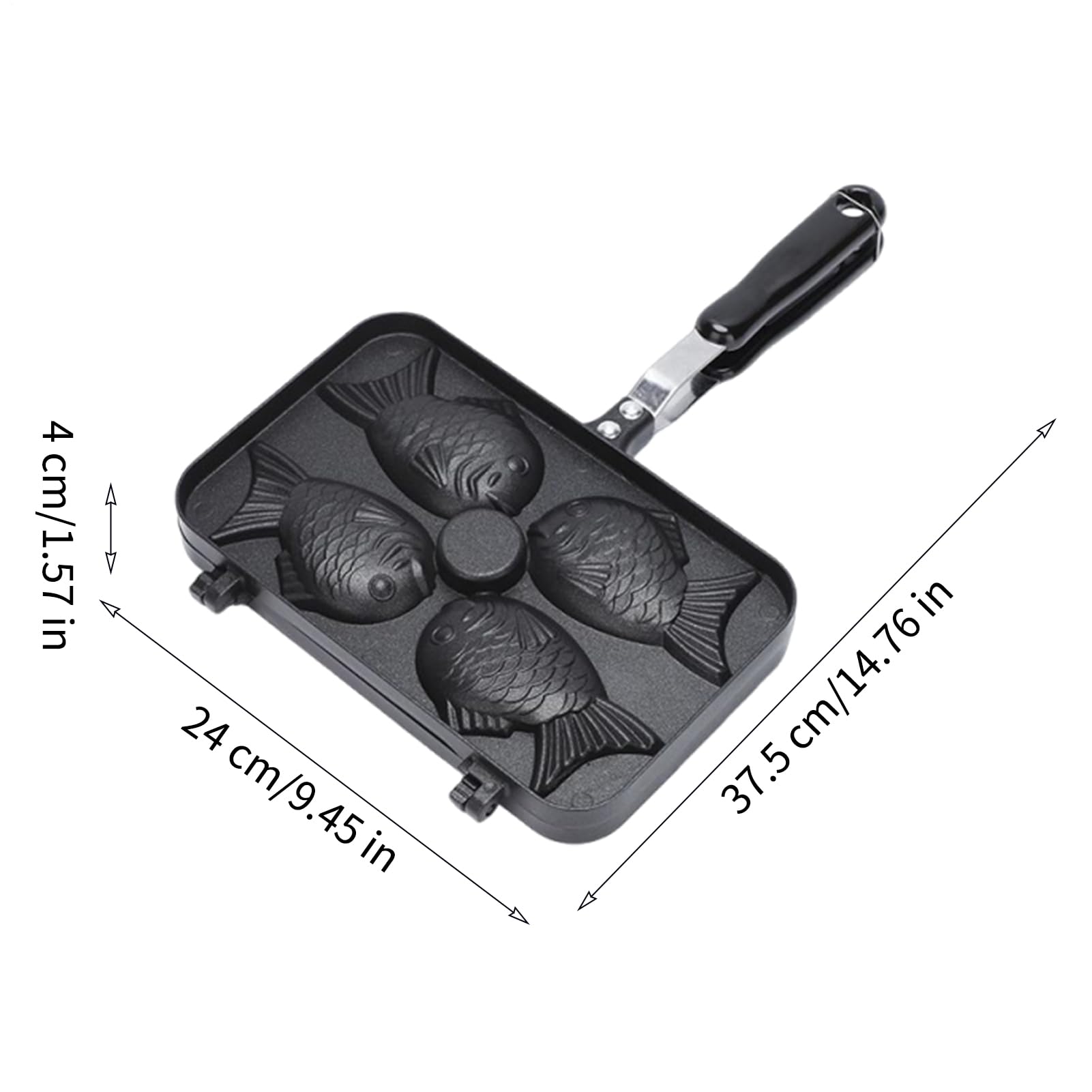 Taiyaki Maker, in lega di alluminio a 4 cavità, macchina per waffle in lega di alluminio, per casa, appartamento, cucina, viaggi, picnic, campeggio, cucina all'aperto, cottura