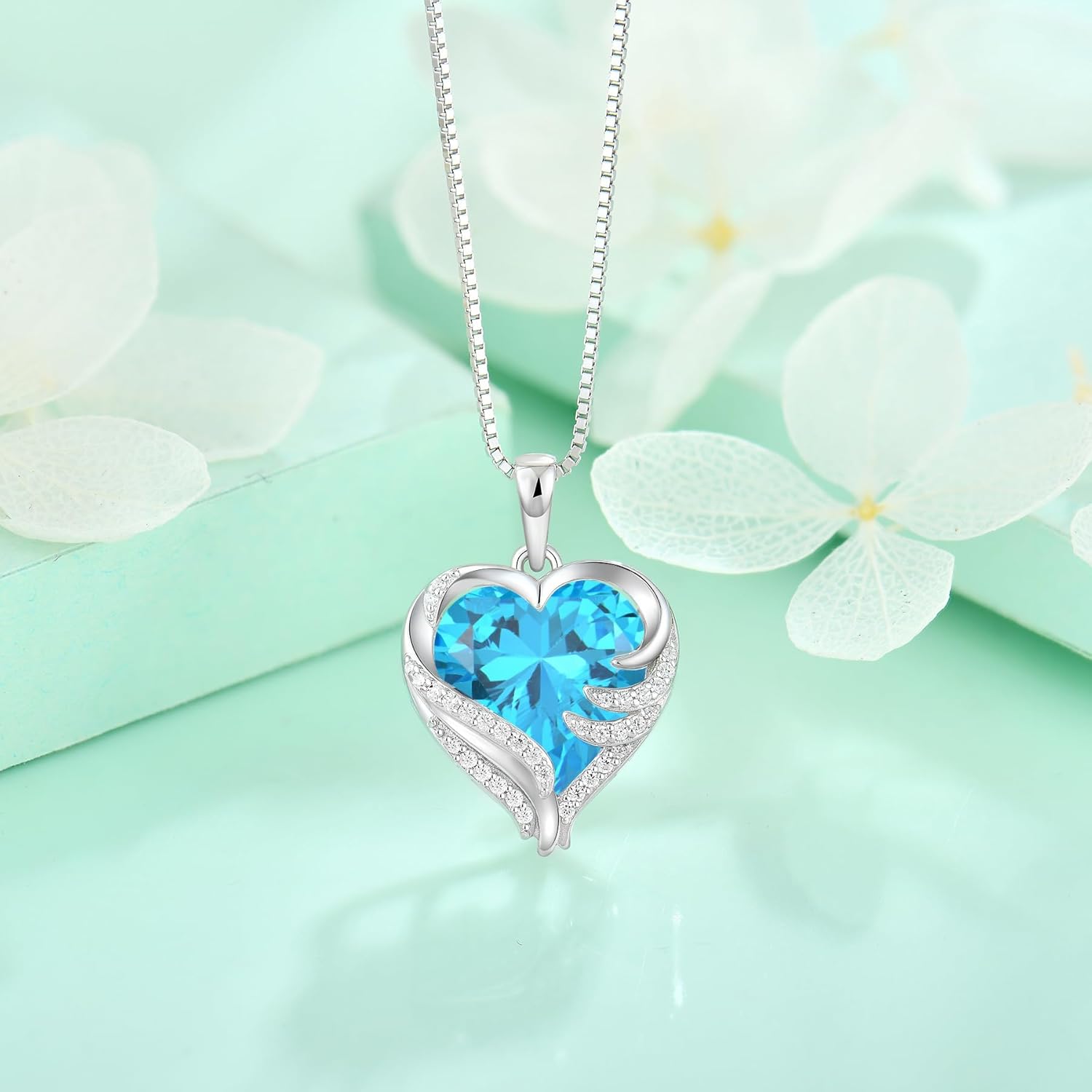 STARCHENIE Angel Wings Necklaces for Women, 925 Sterling Silver Love Heart Pendant Birthstone Jewelry - Image 4