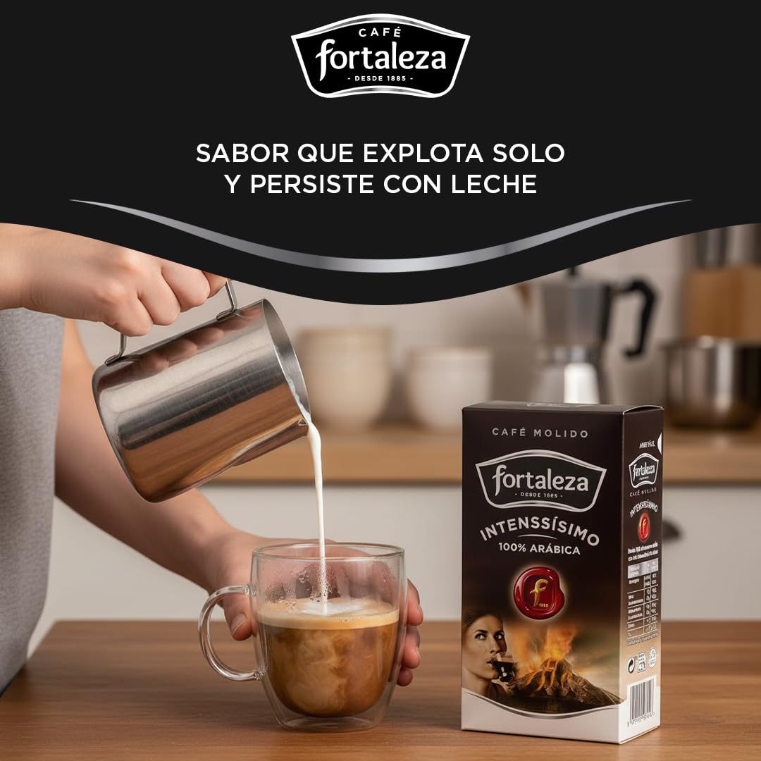Café Fortaleza - Café Molido, Sabor Intenssisimo, Variedades Arábicas, Compatible con Cafeteras Italianas, de Filtro y de Émbolo, Pack 235g x 12 - Total 2,82kg