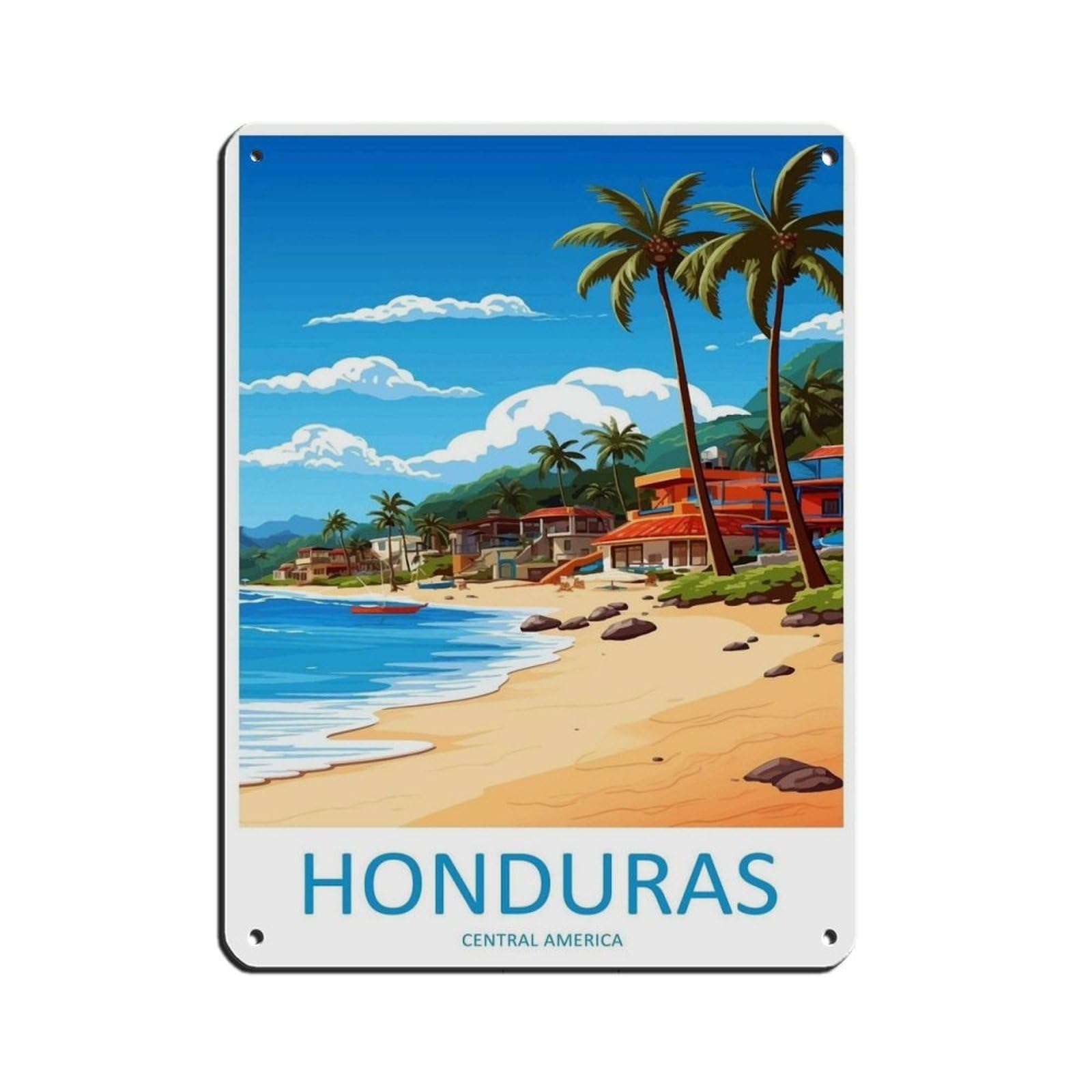 Honduras Travel Art Caribbean Travel (36) Retro Poster Metal Tin Sign Chic Art Retro Iron Painting Bar People Cave Cafe Family Garage Poster Wall Decoration 12x16inch(30x40cm)